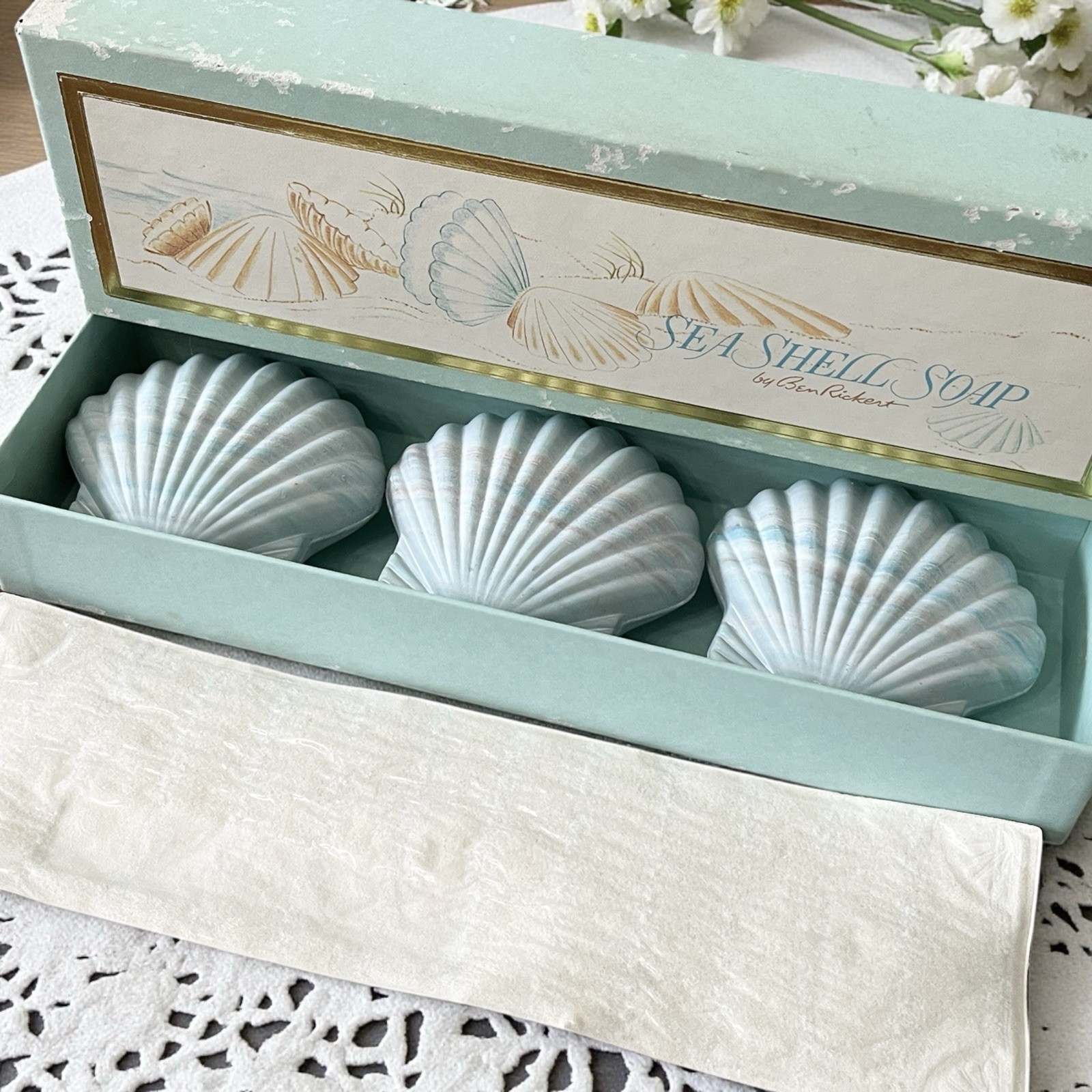 Vintage Blue Sea Shell Soap Ben Rickert Coastal Beach House Soap Set READ DESC