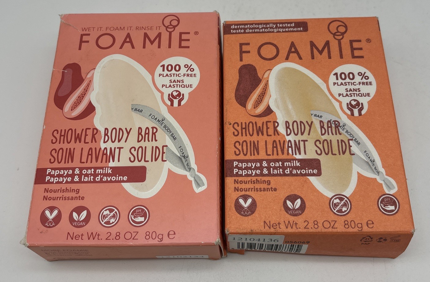 2 – Foamie Shower Body Bar Papaya & Oat Milk 2 in 1 Nourishing 2.8oz 80g