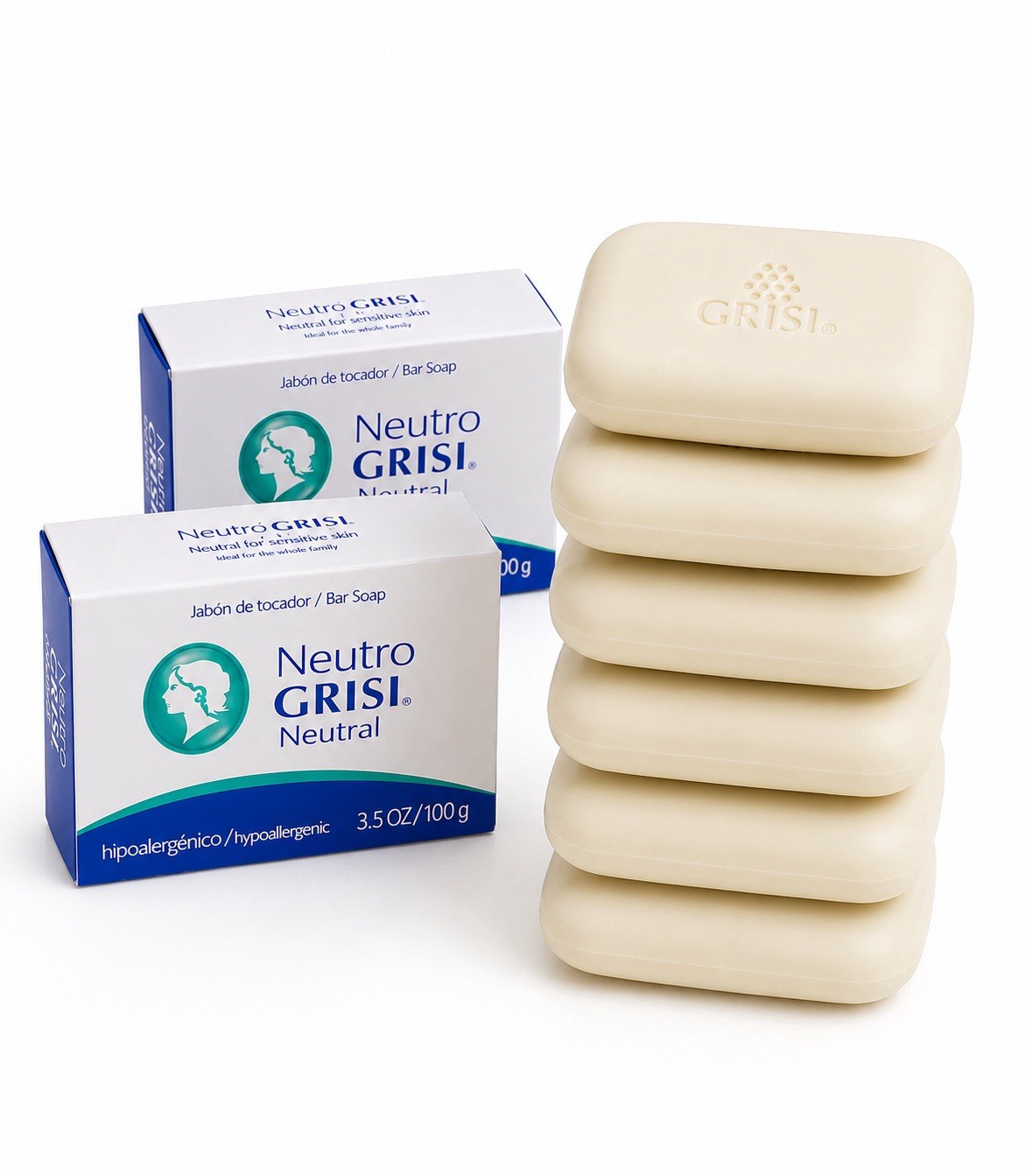 6 Pack Neutral Soap, Jabon Neutro, Grisi 3.5 Oz. X 6 Units