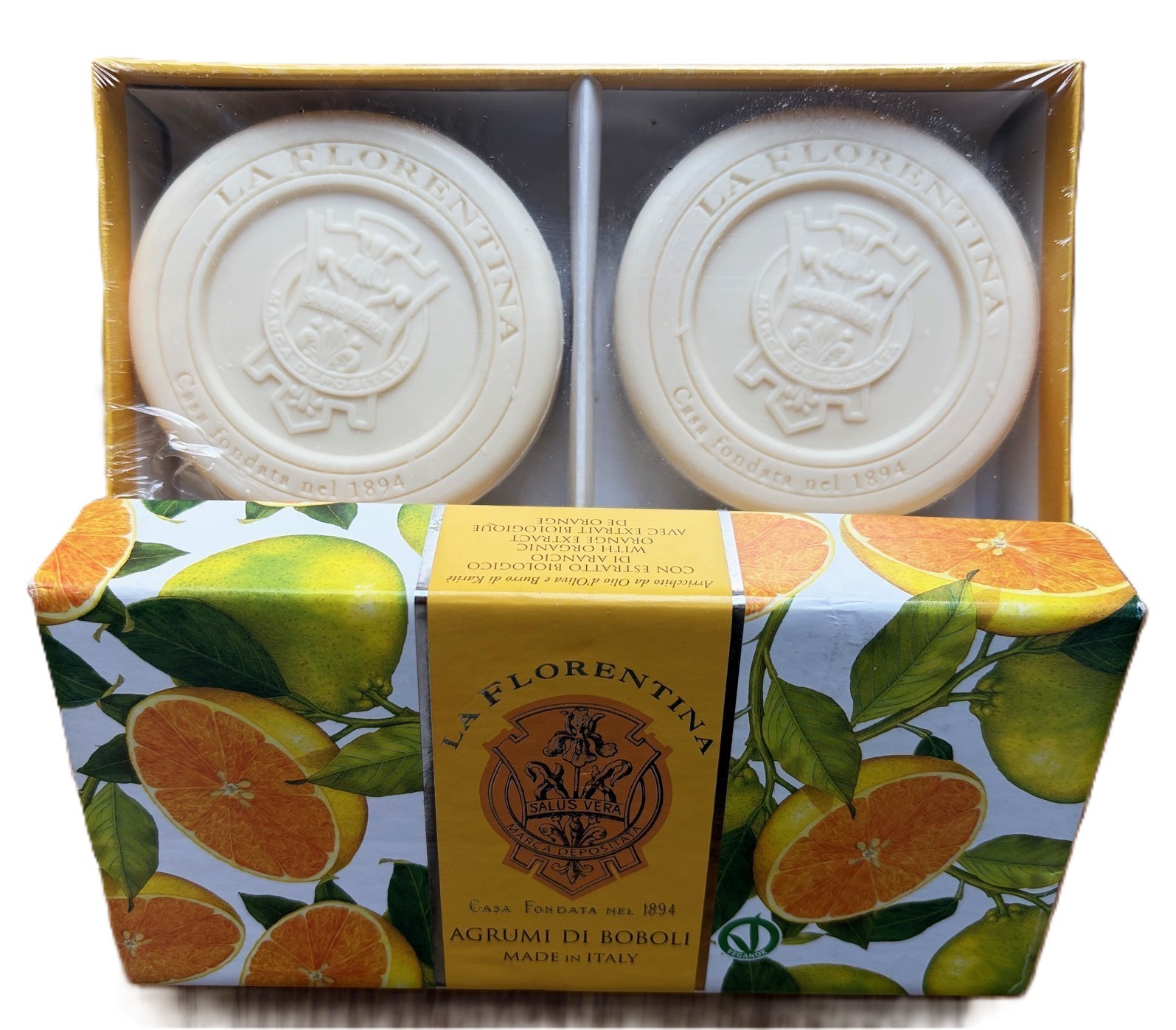 Boxed Soap La Florentina Italy Boboli Citrus Sealed 2 Rd Sculpted 4ozBars Agrumi