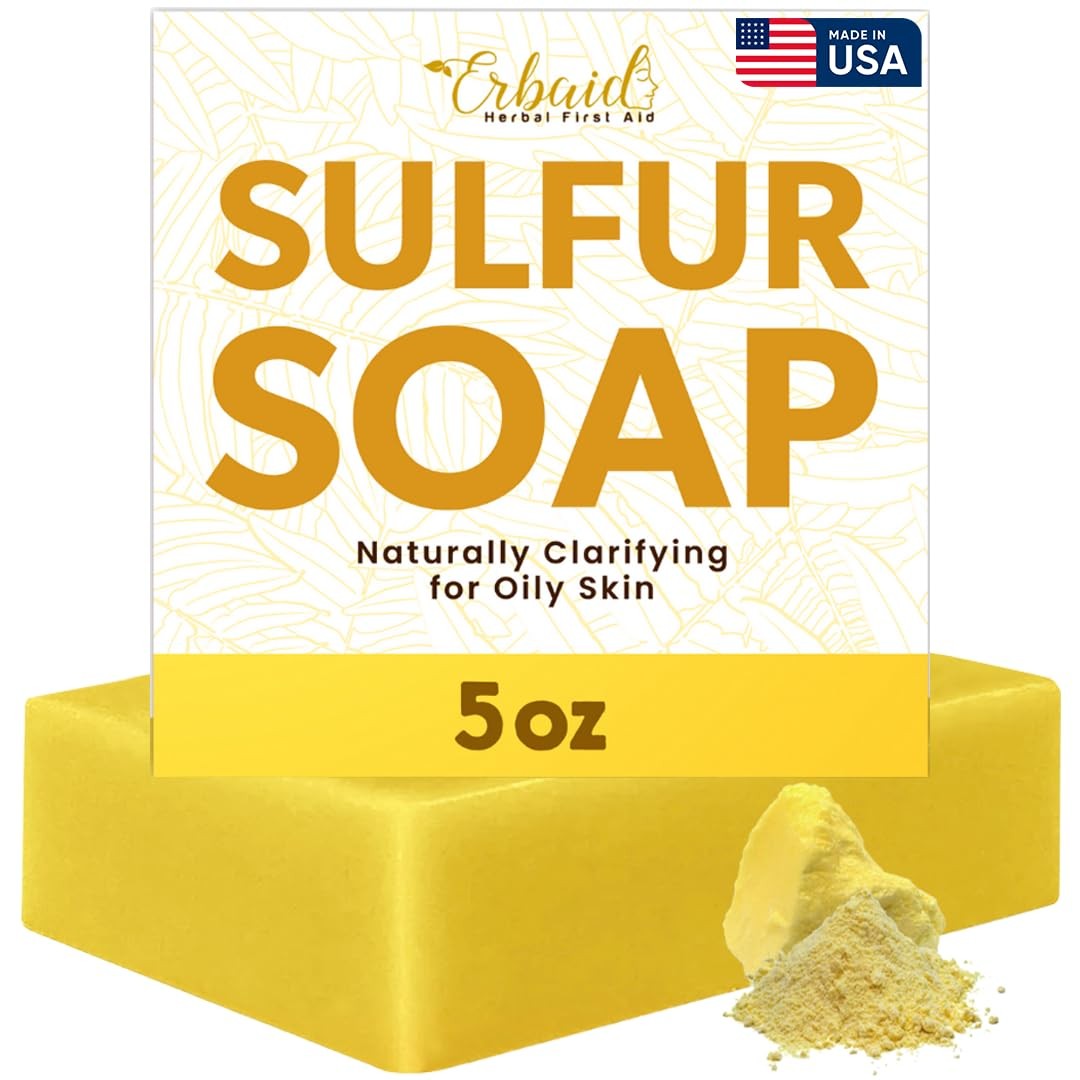 Erbaid Sulfur Soap Bar – Face & Body Wash – 5 Ounce (Pack of 1)