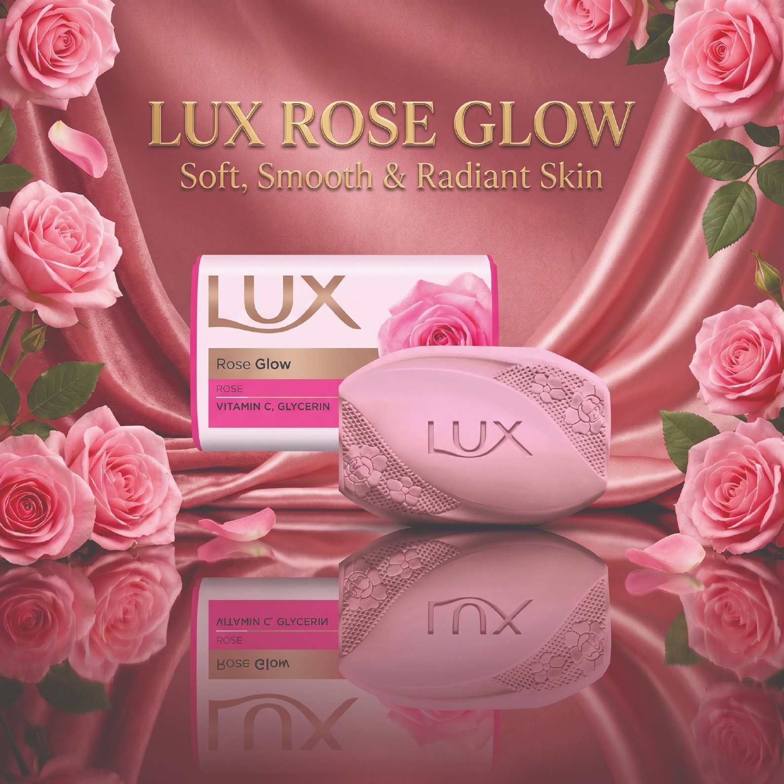 Pack of 12 Lux Rose Glow Vitamin C & Glycerin Soap 175g Rose Beauty Bar
