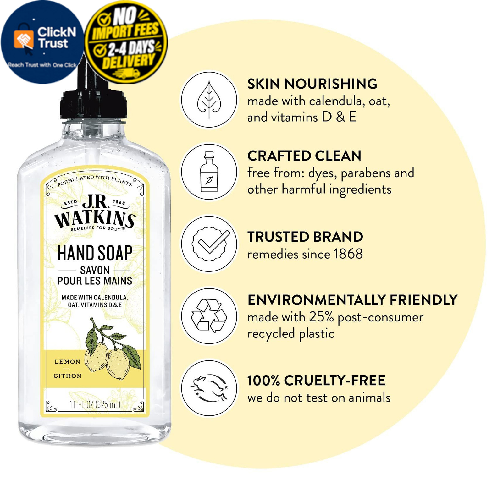 J.R. Watkins Gel Hand Soap, 3 Pack of 11 Fl Oz, 11 Oz (Pack 3), Lemon
