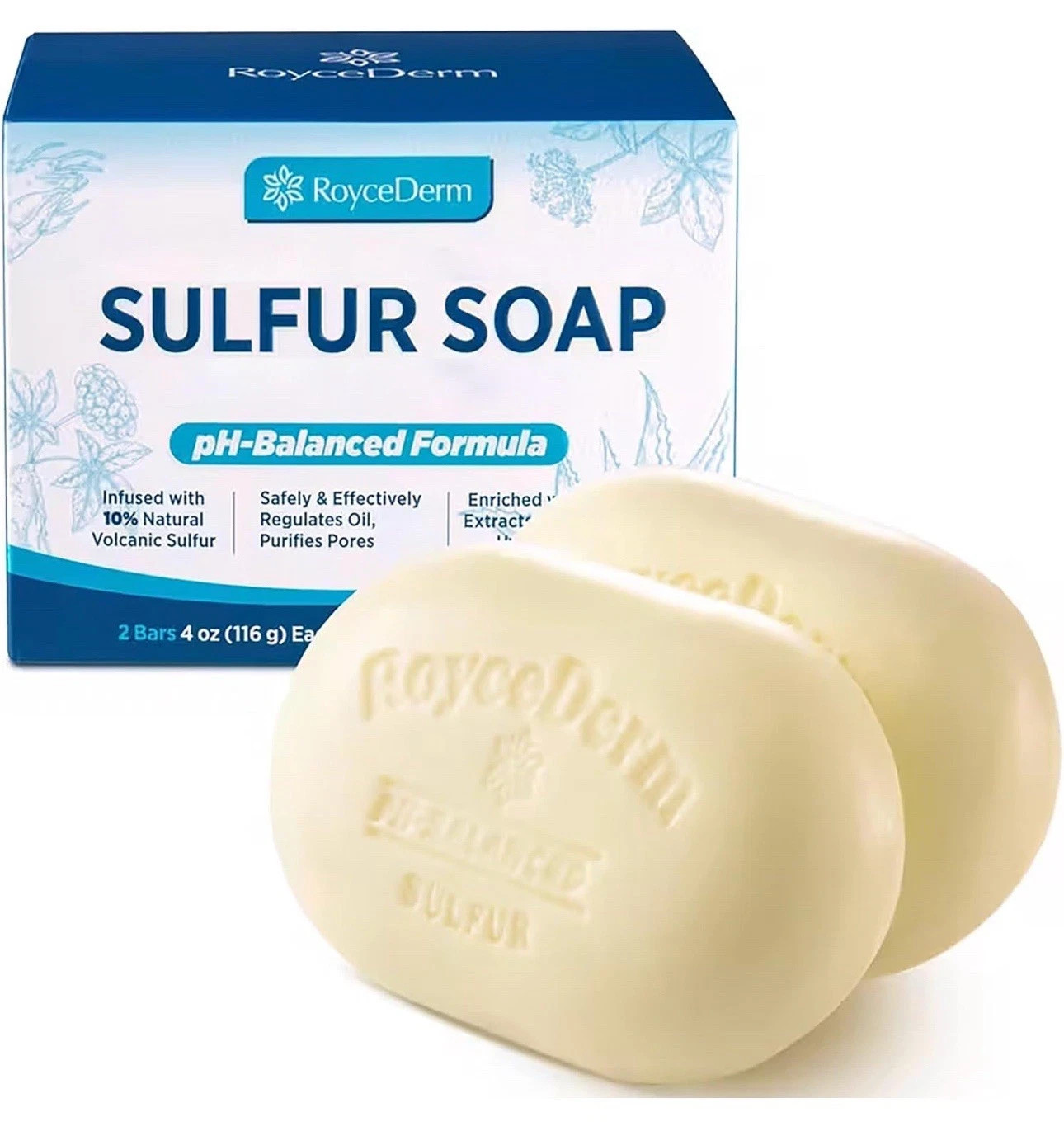 RoyceDerm 10% Sulfur Soap x 2 BARS: Fast Acne Relief Perioral Dermatitis Tinea