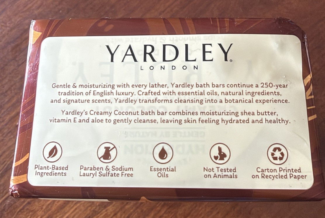 YARDLEY London Creamy Coconut Botanical Bath Bar (4 Bars) – NEW