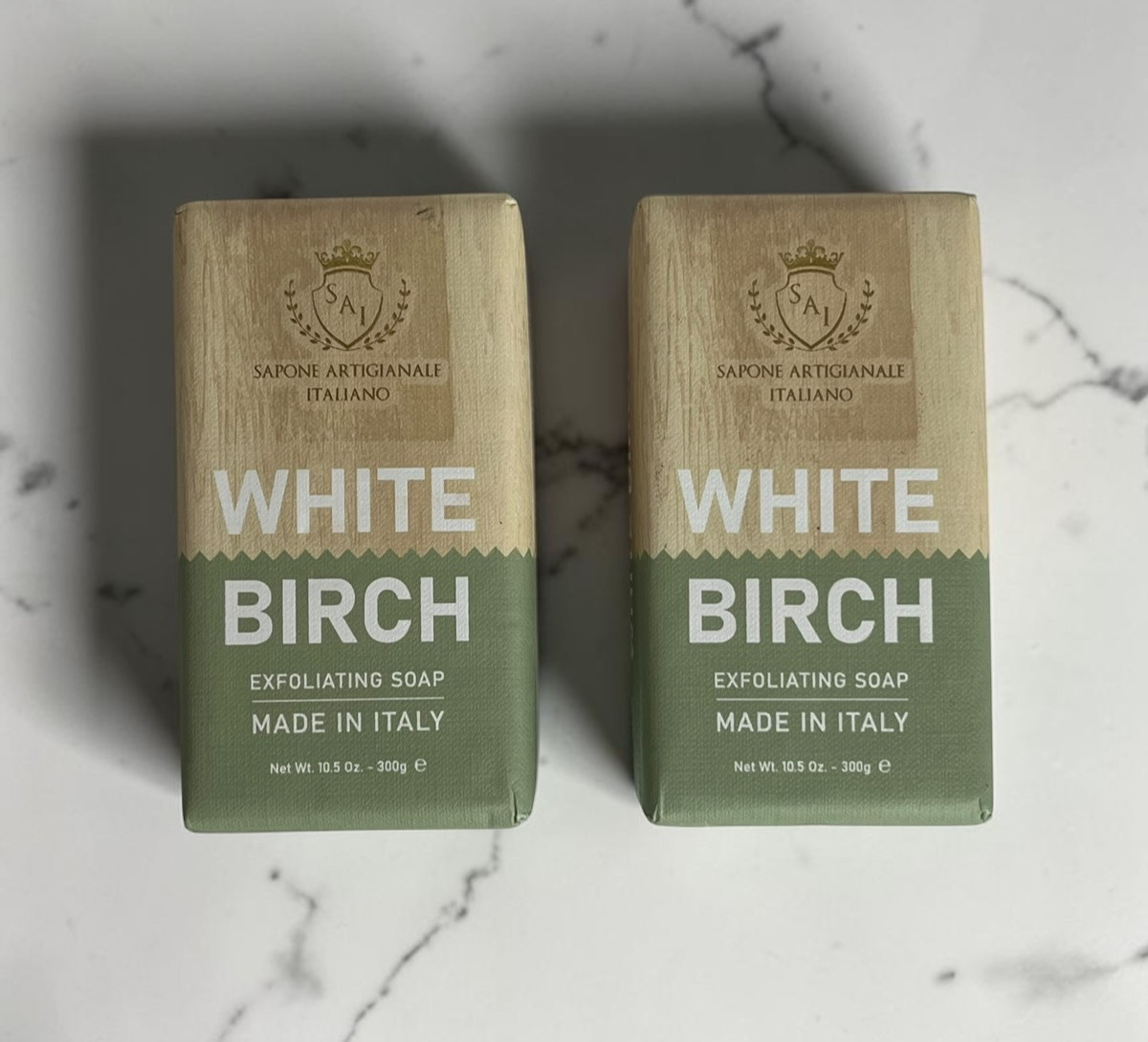 2x Italian White Birch Exfoliating Soap 300g Handmade Bath Bar Set Made In Italy
