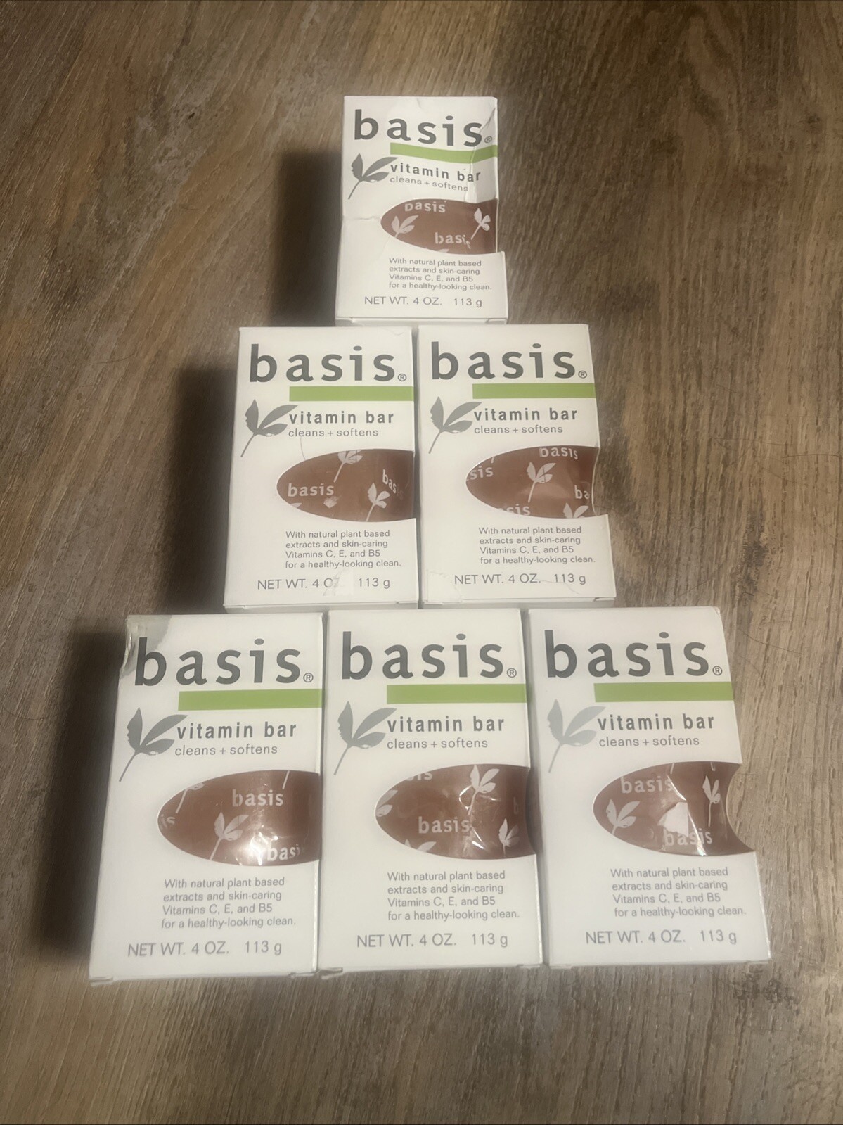 6 Bars Basis Vitamin Bar Soap Cleans & Softens 4oz EA Plant-Based Vits C/E/B5