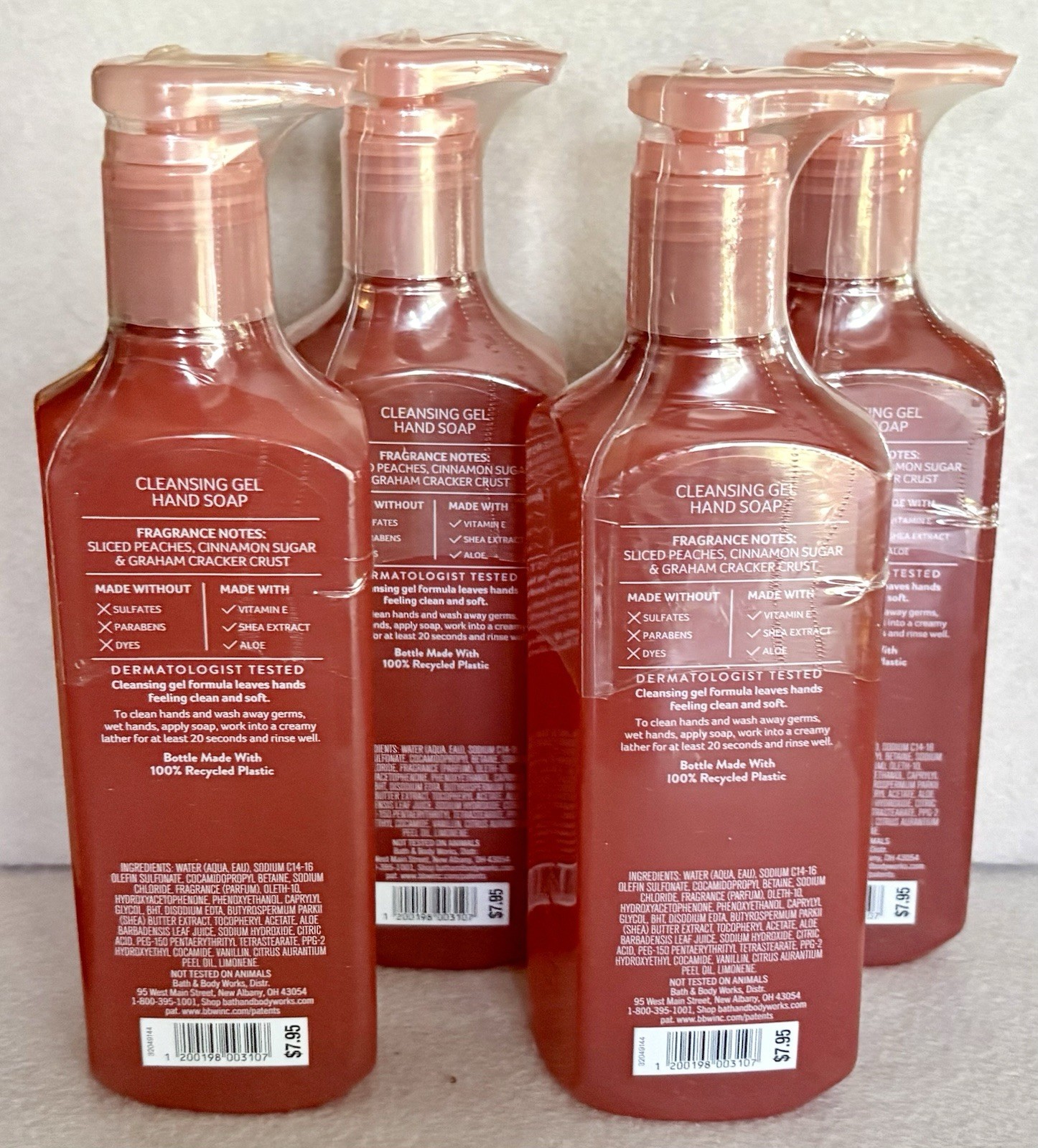 4-Pack Lot Bath & Body Works Cleansing Gel Hand Soap SPRING PEACH CRISP SEALED