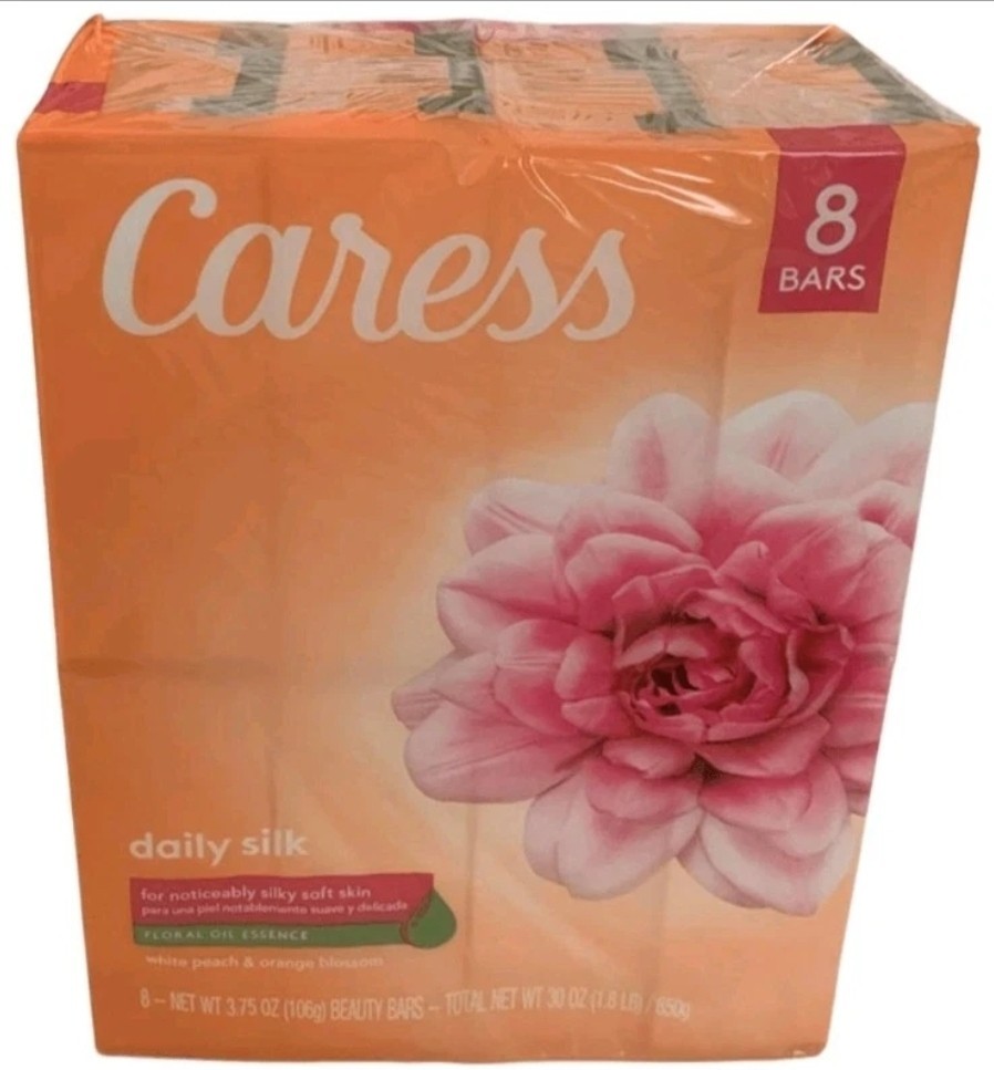 Case of Caress 8 pk Daily Silk Bar Soap White Peach and Orange Blossom