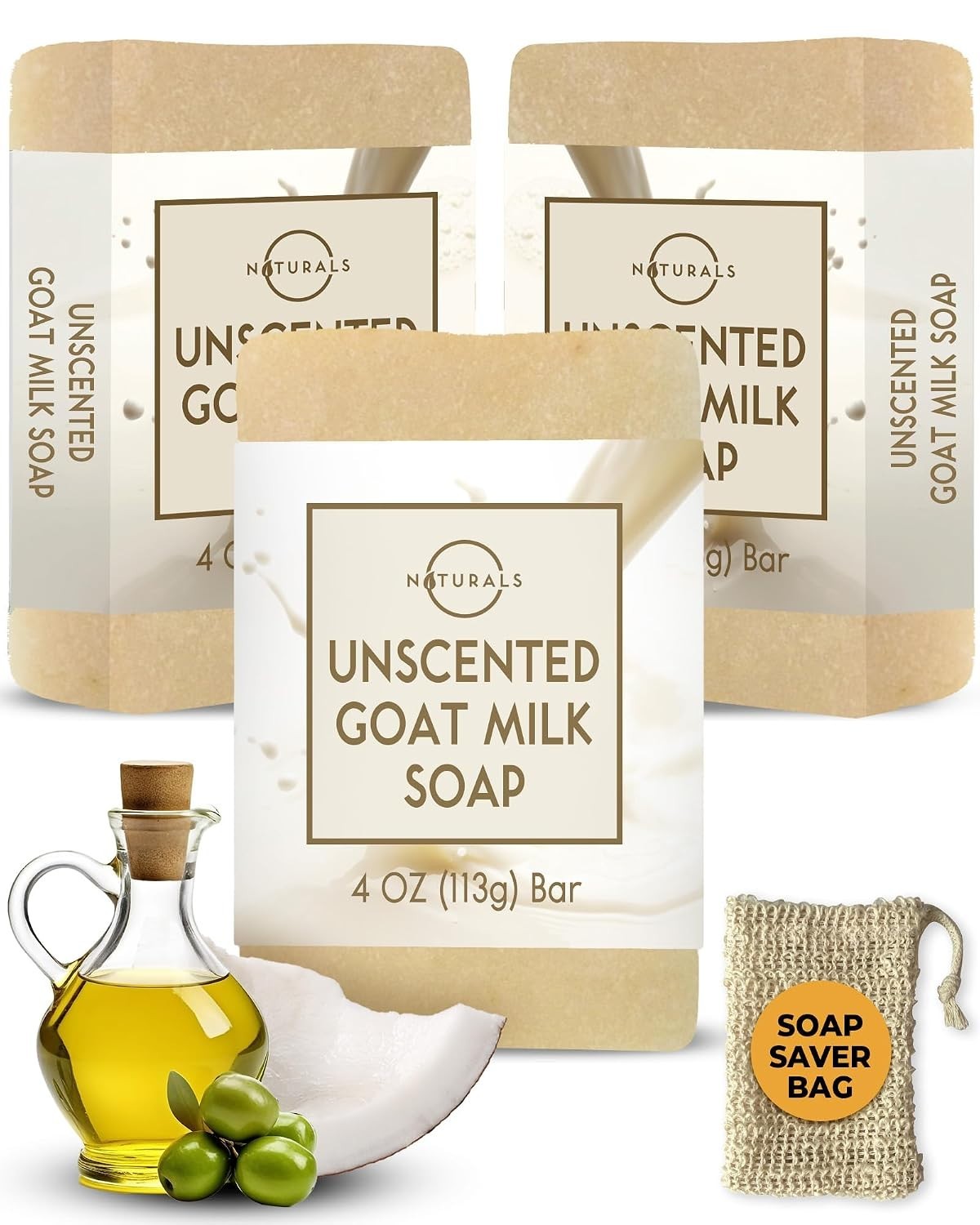 Unscented Goat Milk Soap Set for Sensitive Skin with Natural Ingredients