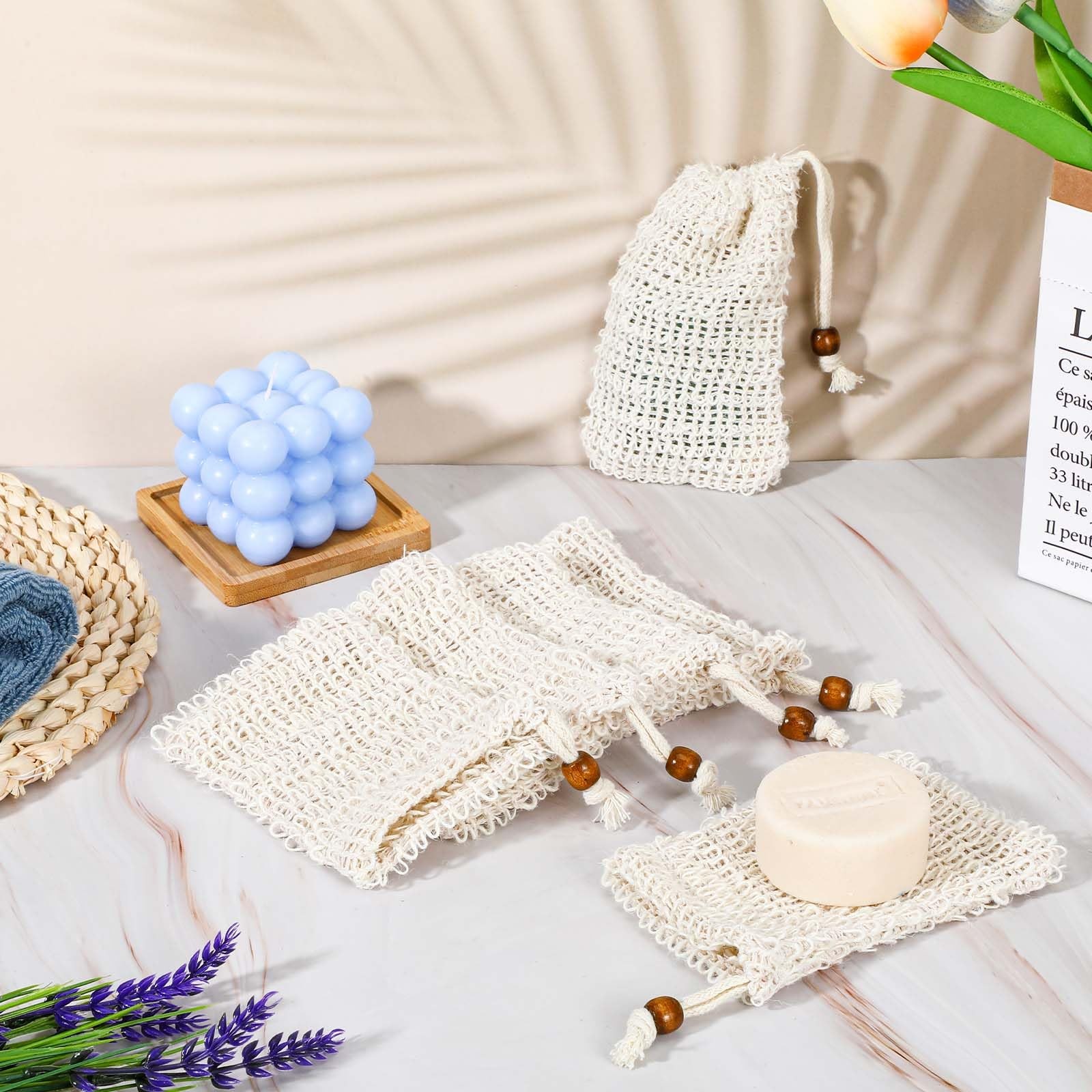 10 Pack Soap Bag, Natural Sisal Soap Saver Bag, Mesh Exfoliating Soap Bag Pou…