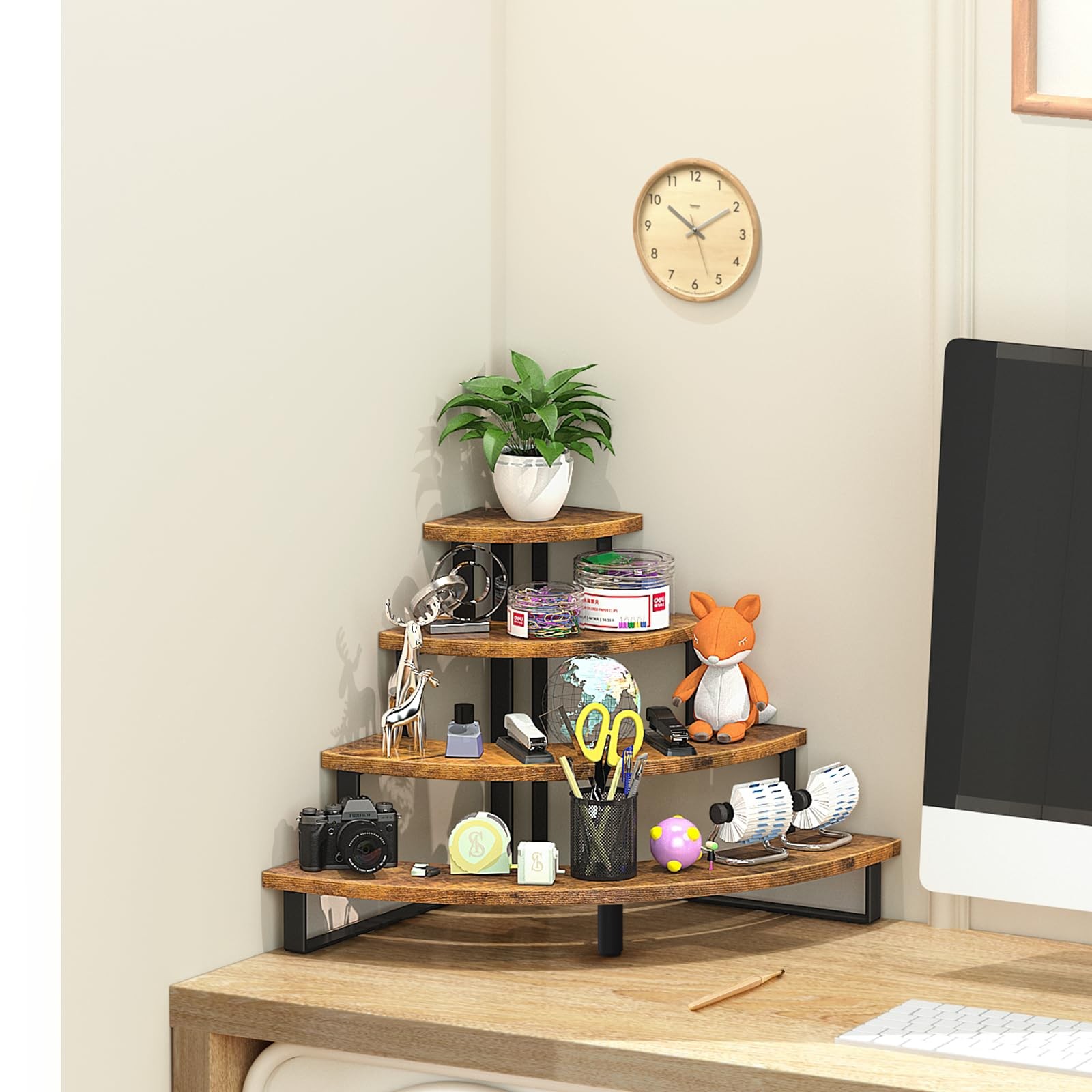 ELITEROO Tiered Display Stand, Wooden Display Risers, 4 Tier Display Shelf for V