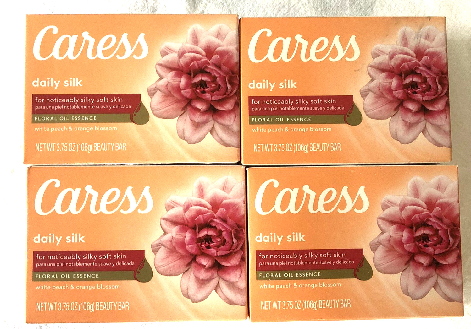 Caress Daily Silk Beauty Bar Soap White Peach & Orange Blossom 4 Count NEW