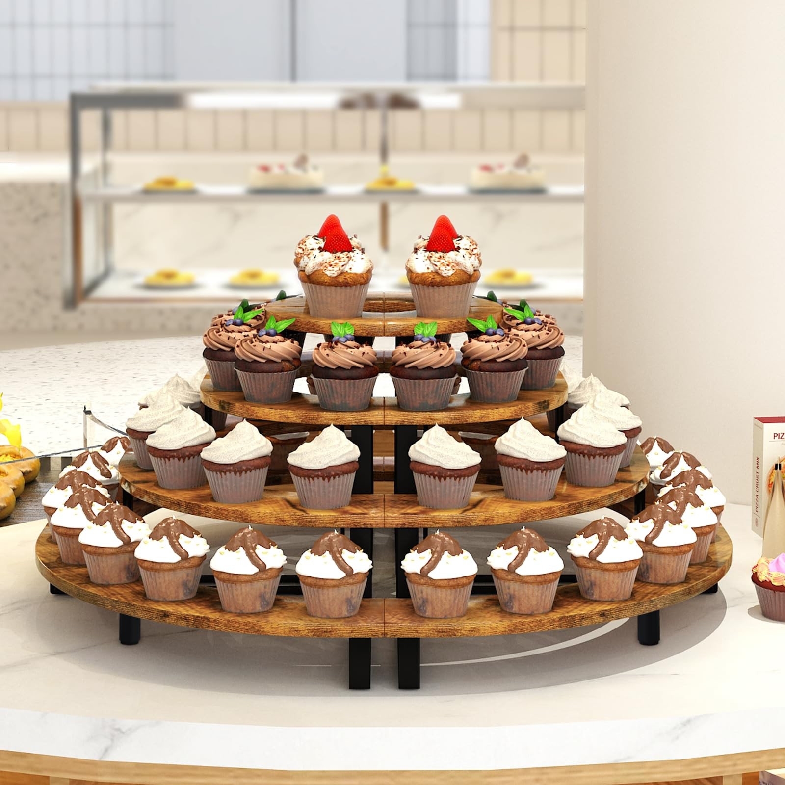 ELITEROO Tiered Display Stand, Wooden Display Risers, 4 Tier Display Shelf for V