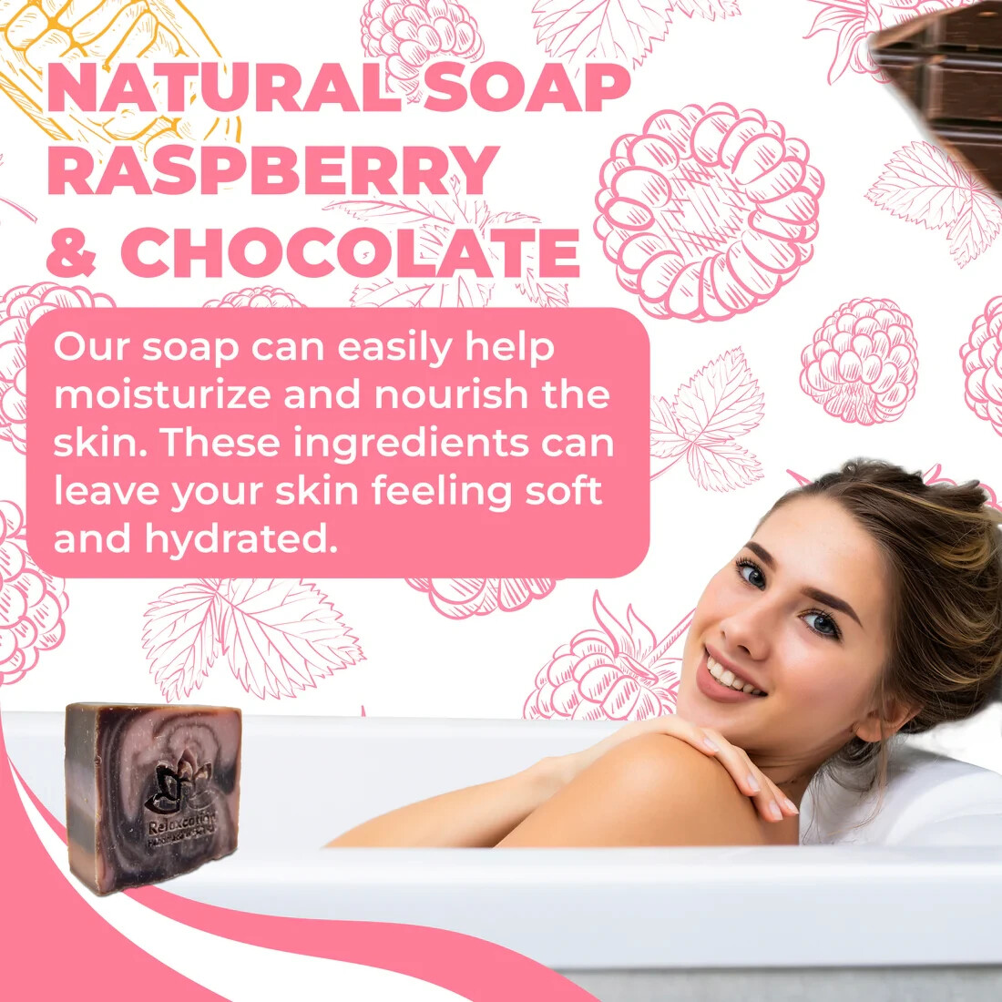 1 Raspberry Chocolate Natural Soap Bar – Moisturizing and Exfoliating Square