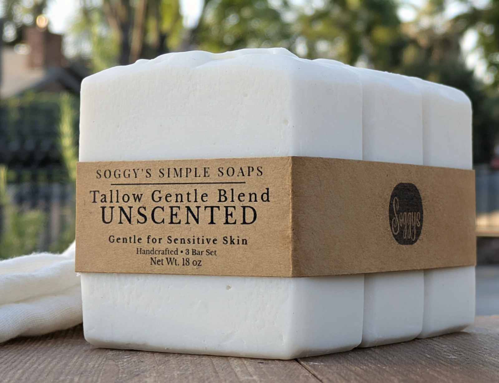 Unscented Tallow Soap 3 Bars – Sensitive Skin Natural Handmade Bar Soap