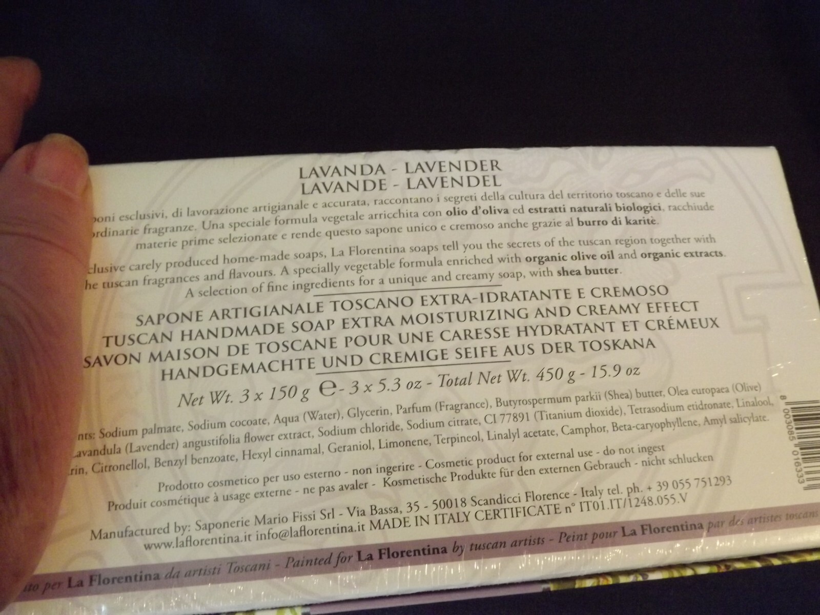 La Florentina ITALIAN GIFT SET 3 BARS LAVENDER LUXURY SOAPS 3×5.3 OZ -15.9 TOTAL