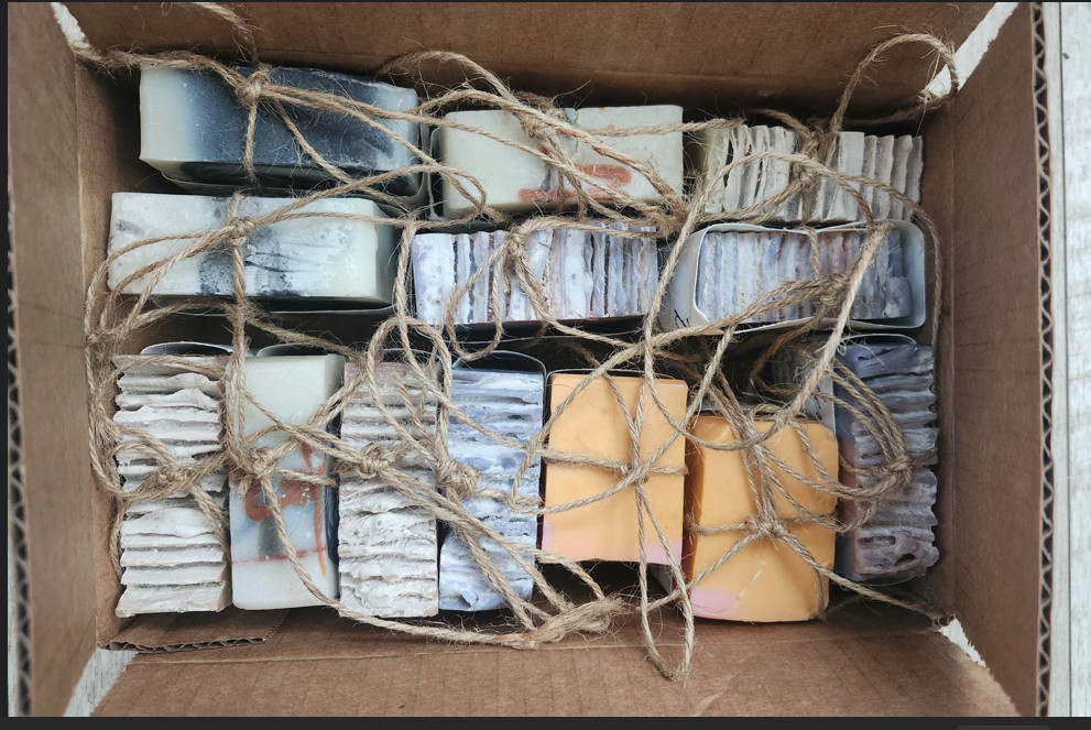 Lot of 13 beutiful handmade soaps, Oils of coconut, shea, olive, rice bran, etc.