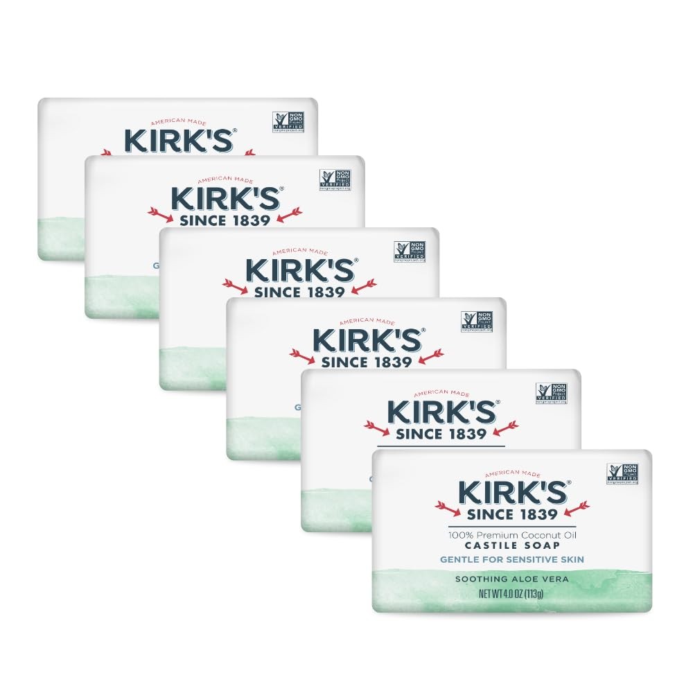 Kirk’s Castile Bar Soap for Men, Women & Children – Made 4 Ounce (Pack of 6)