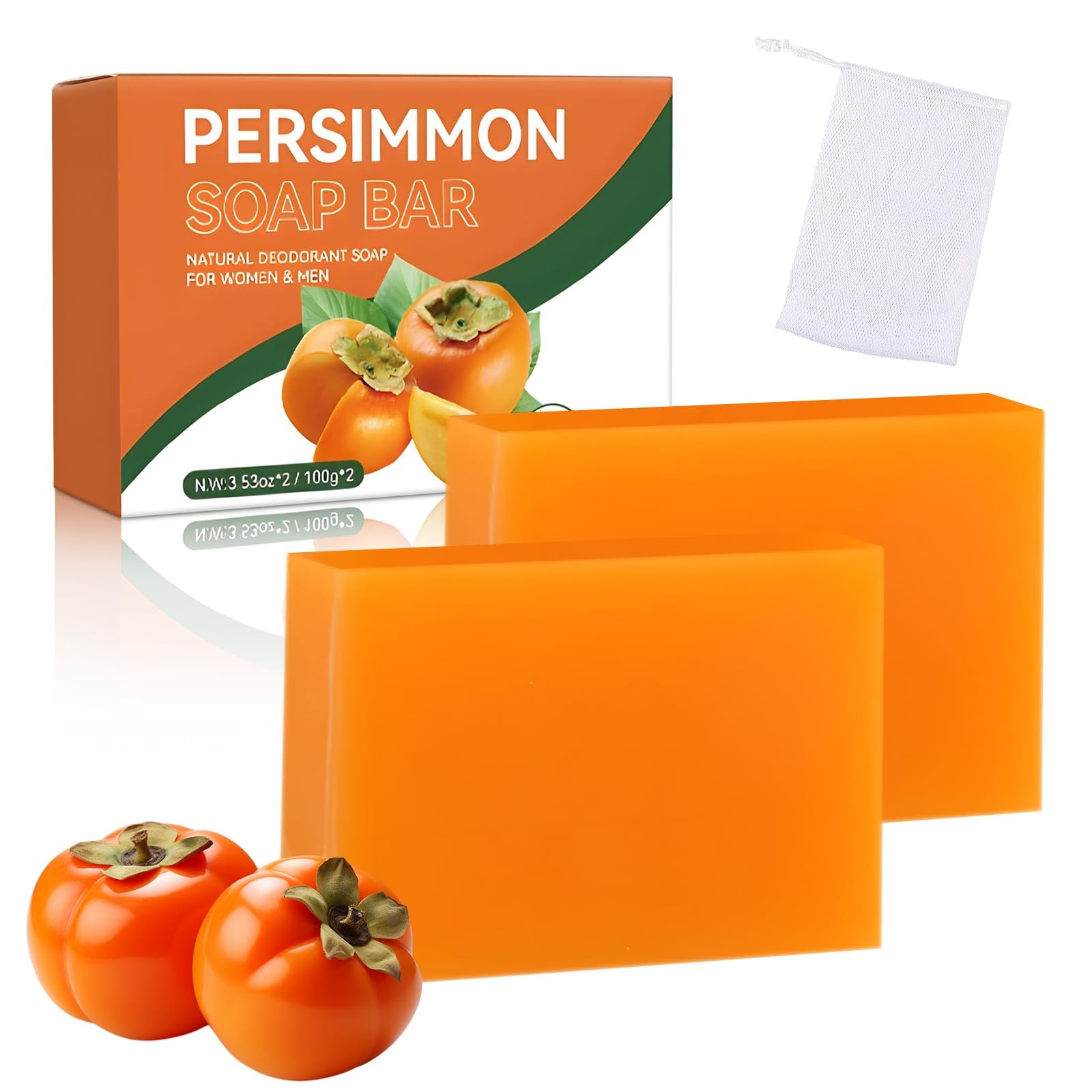 2PCS Persimmon Soap Bar for Body, Natural Deodorant Body Bar Soap for Remove …