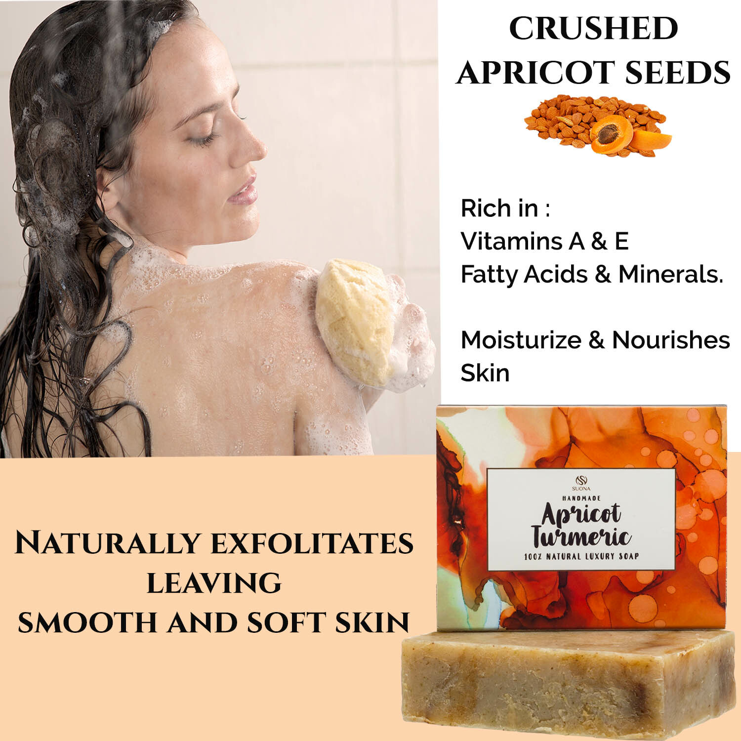 Turmeric Soap Bar – Skin Brightening, with Exfoliating Crushed Apricot Seeds