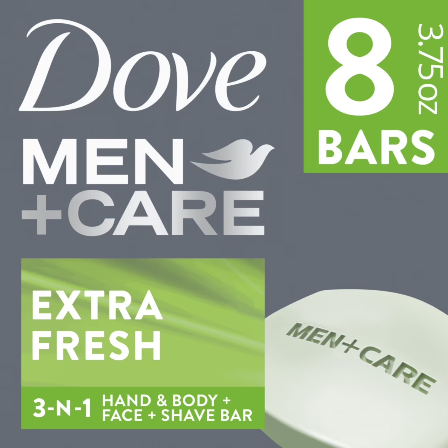 Dove Men+Care 3-in-1 Extra Fresh 8 Bars Body Face & Shave Cleanser 3.75oz New