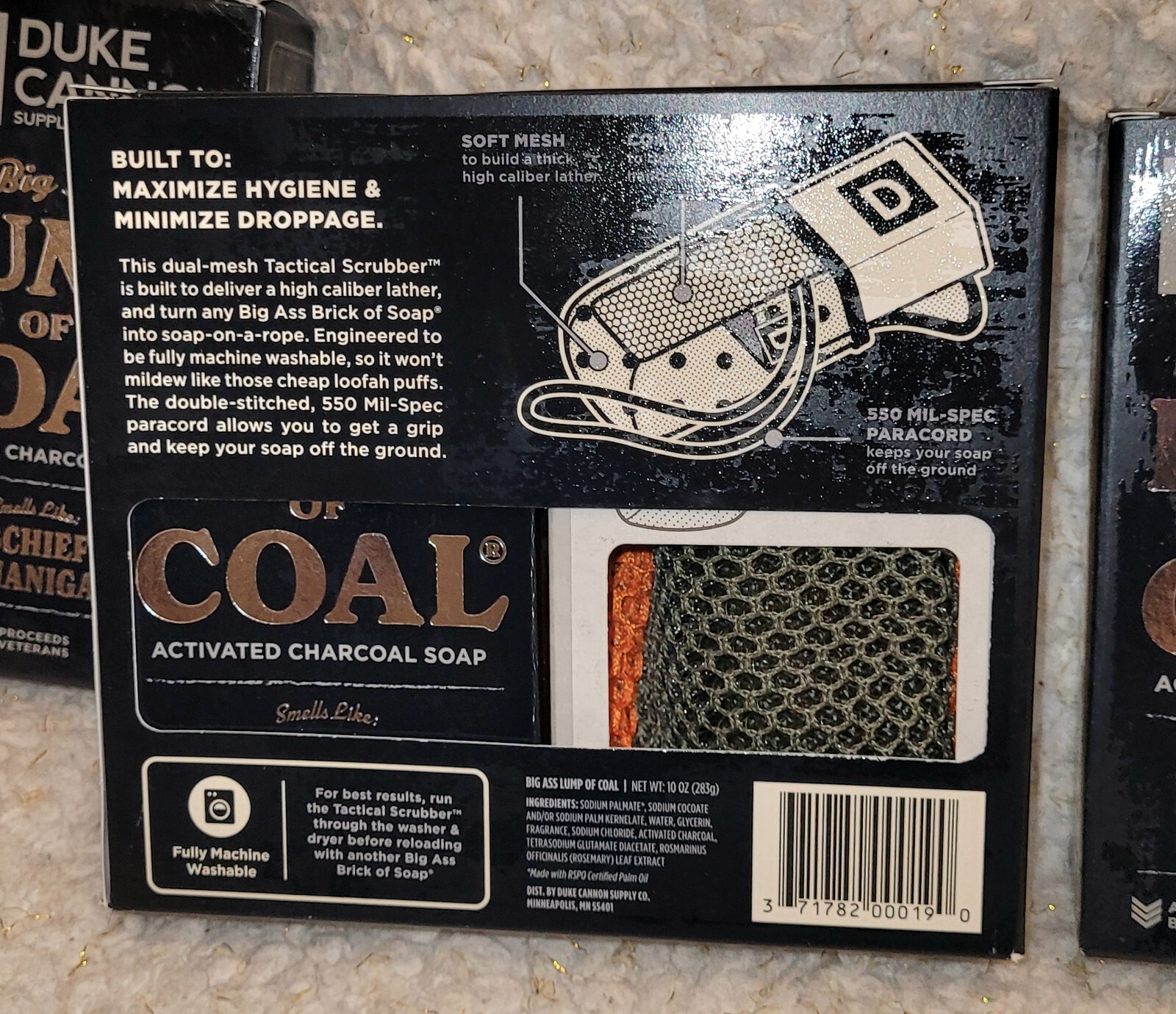 New DUKE CANNON Big Ass Lump Of Coal Charcoal Soap (3) W/ Tactical Scrubber
