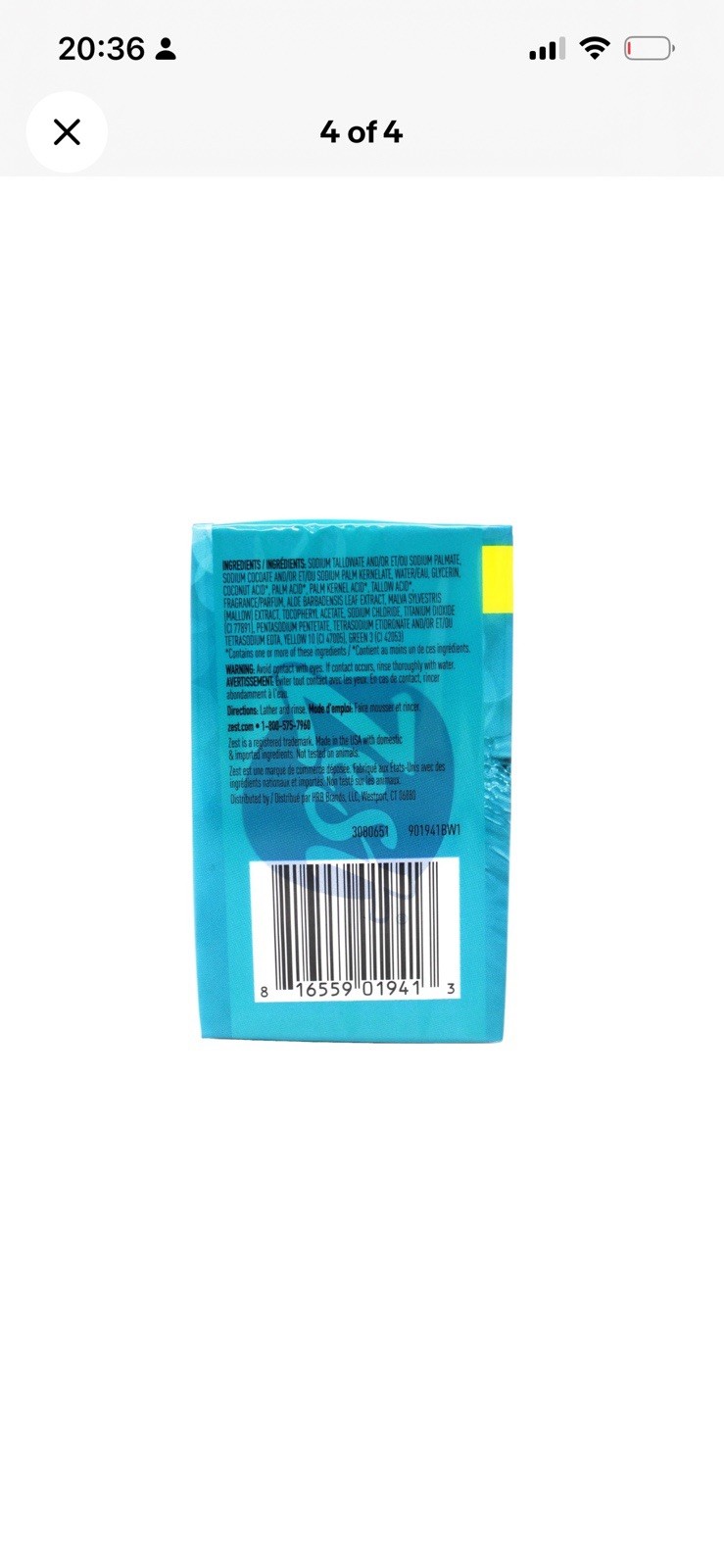 (4 pack) Zest Deodorant Bar Soap, Hydrating Moisture, Aqua, 4 oz, 8 Bars,