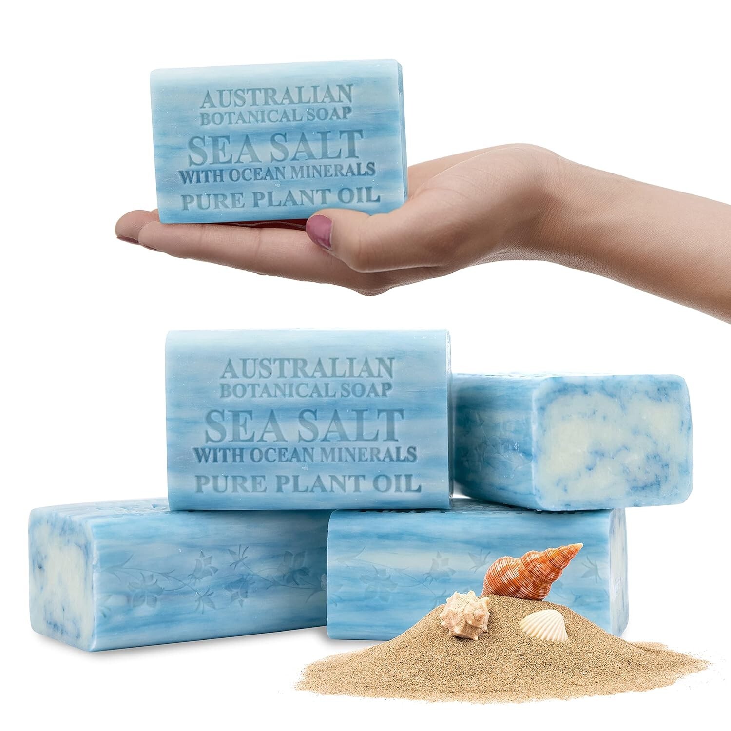 Tranquil Beach Scent Luxury Soap – 6.6 oz Sea Salt Bars with Shea Butter, 4 Pack