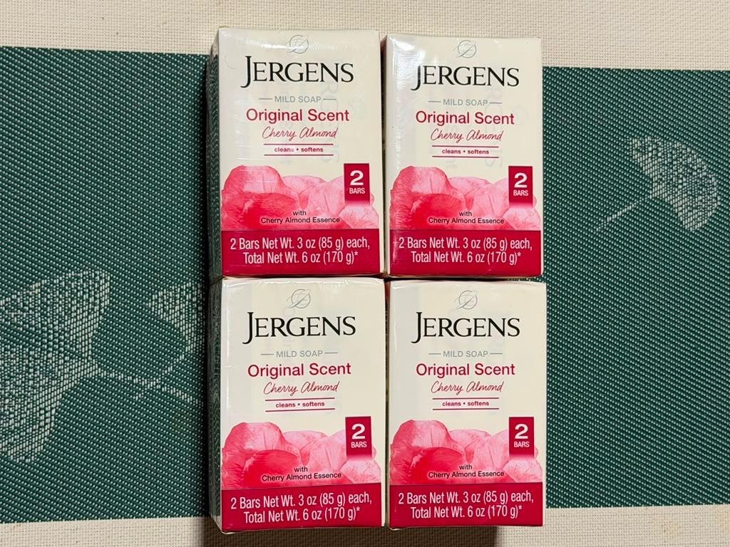 Jergens Cherry Almond Mild Soap Original Scent – 8 Bars (4x 2 Pack) – 3 Oz Each