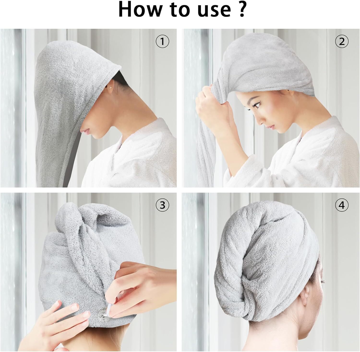 2 Packs Microfiber Hair Towel Wrap for Women Super Absorbent 2 Grey