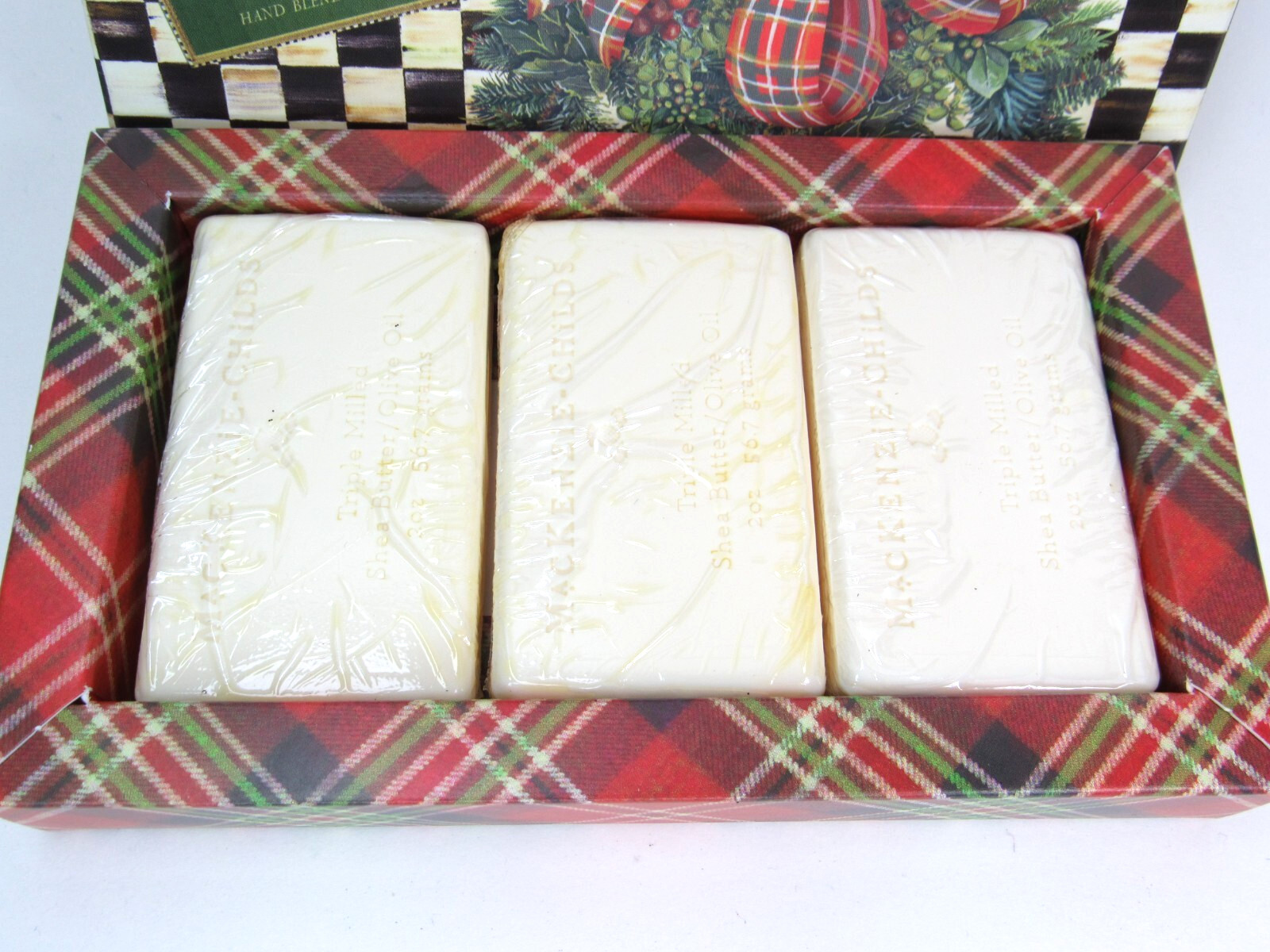RARE MacKenzie-Childs EVERGREEN Guest Soap 3 Bar Set Balsam Fir, Cedar, Juniper