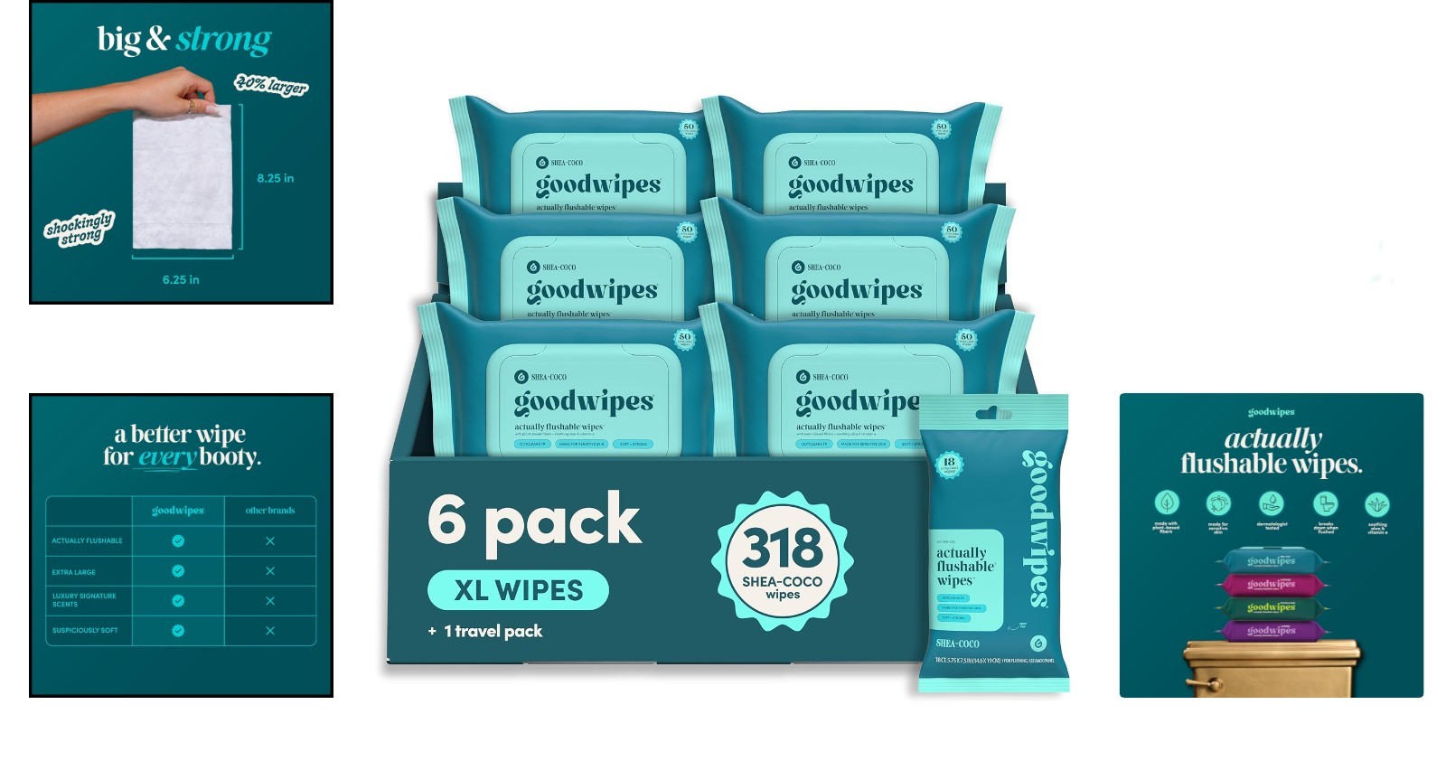 Shea-Coco Butt Wipes 318 Count – XL, Flushable & Safe for Sensitive Skin