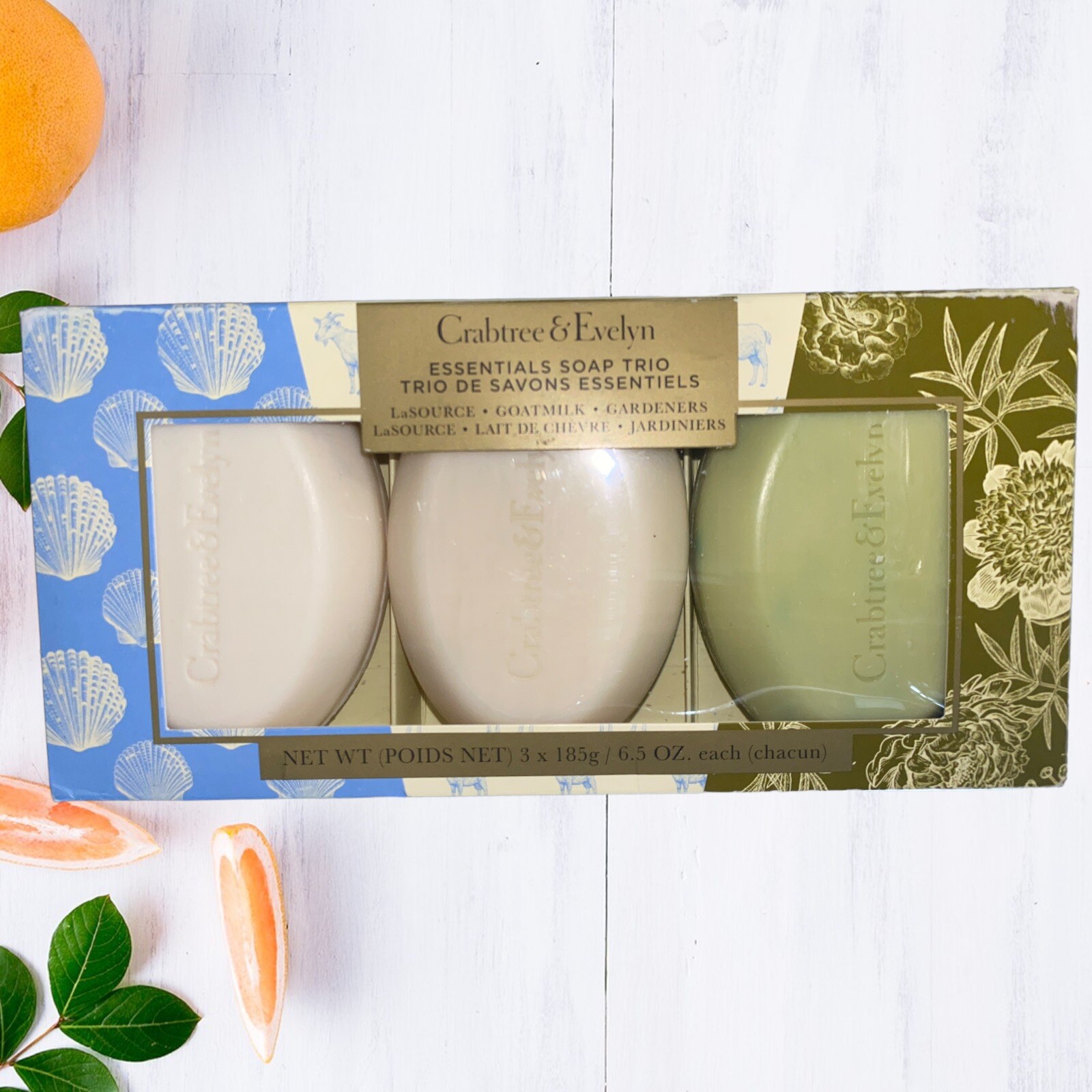 Crabtree & Evelyn Bar Soaps LA SOURCE GOATMILK GARDENERS NIB 6.5 oz Soap Trio