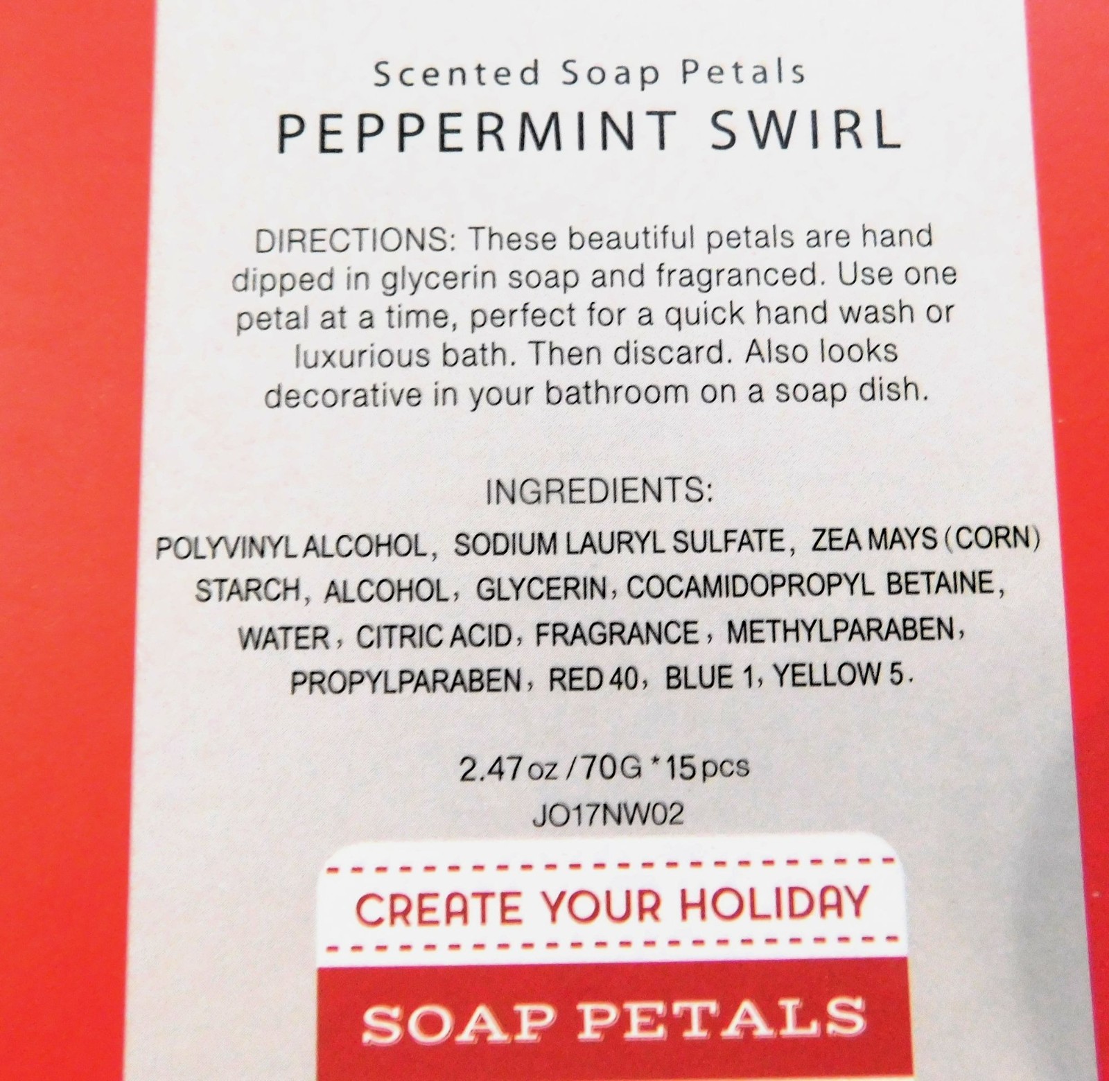 Scented Rose Soap Petals Set Peppermint Swirl Holiday-Themed Sealed Box
