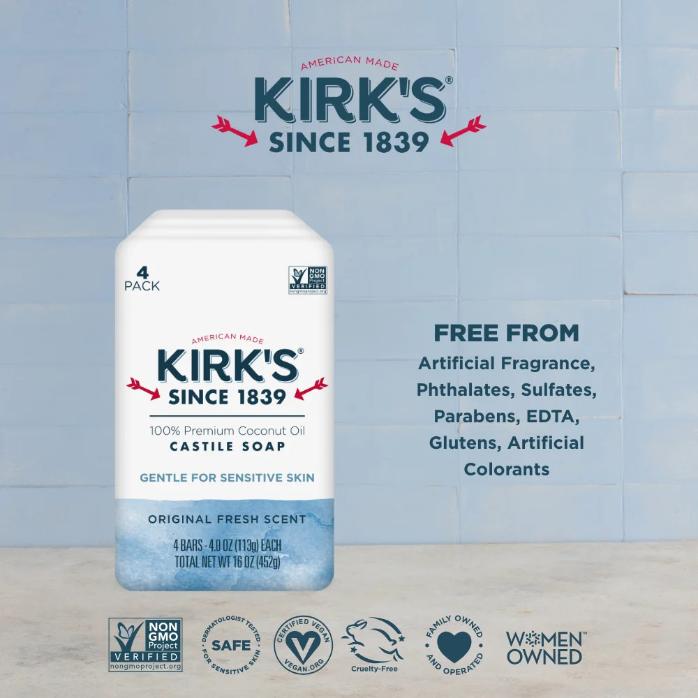 Kirk’s Castile Bar Soap – Made With Premium Coconut Oil, Original Scent, 16 Bars