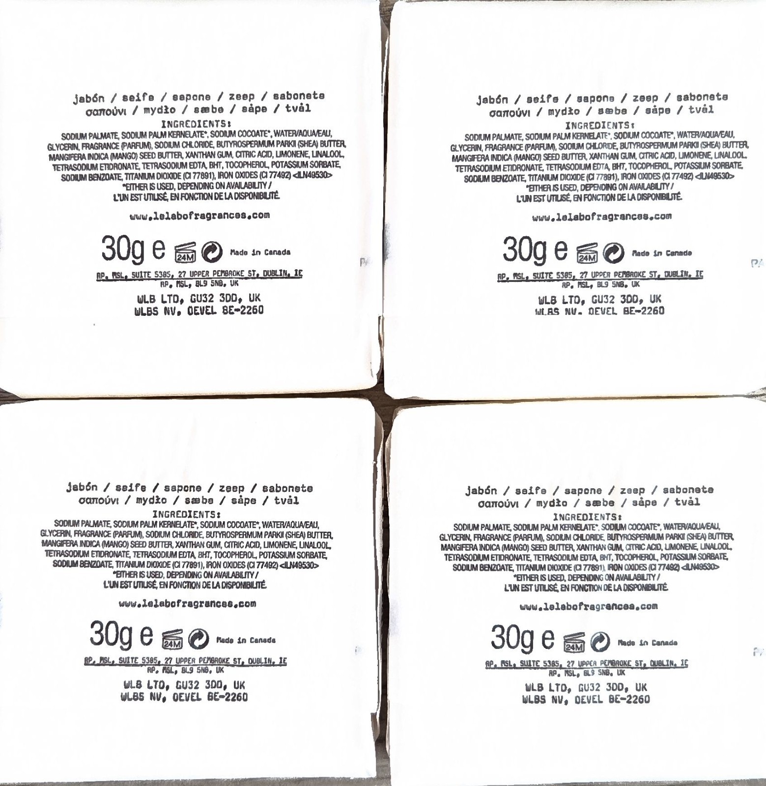 Le Labo Bergamote 22 Soap Lot of (4) 30g / 1 oz each Park Hyatt Travel Size