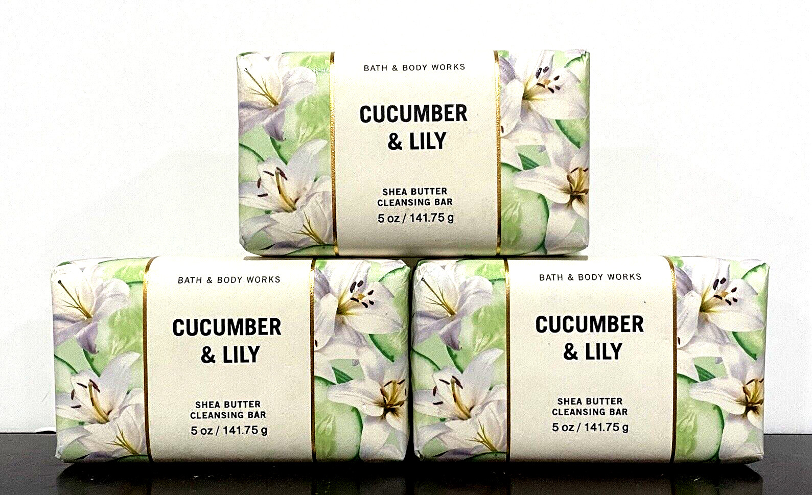 Bath & Body Works Lot of 3 CUCUMBER & LILY Shea Butter Cleansing Bars of Soap