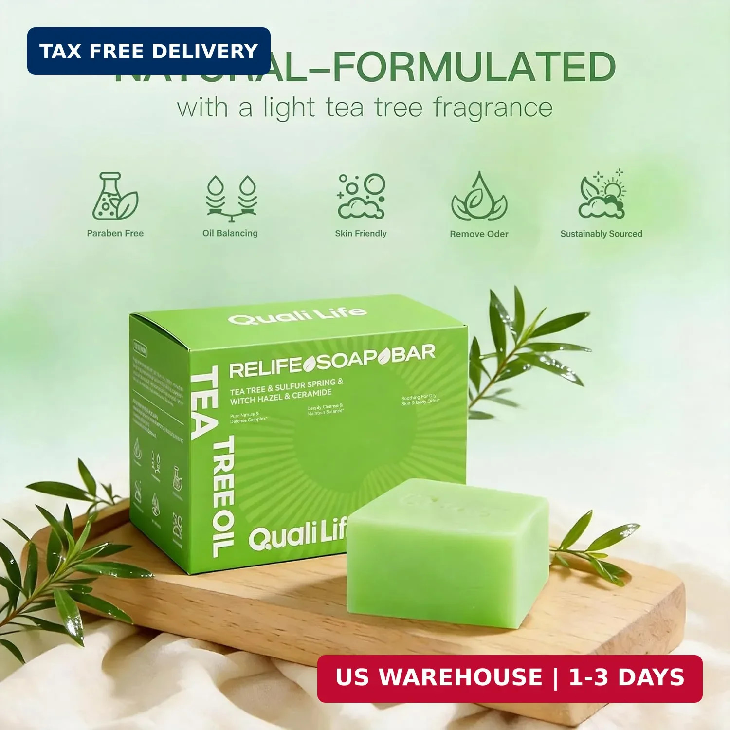 Tea Tree Soap For Oil & Itchy Skin, Pack of 3 | Soap Bar for Face & Body, Antifu