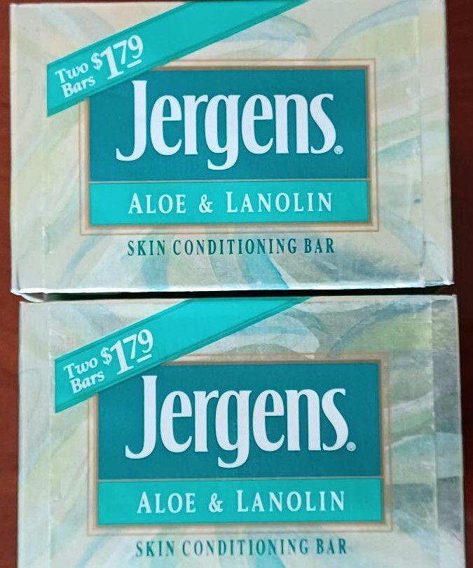 Vintage 1991 2x2pk Jergens Aloe & Lanolin Soap Bar 4.75oz NOS USA Movie TV Prop