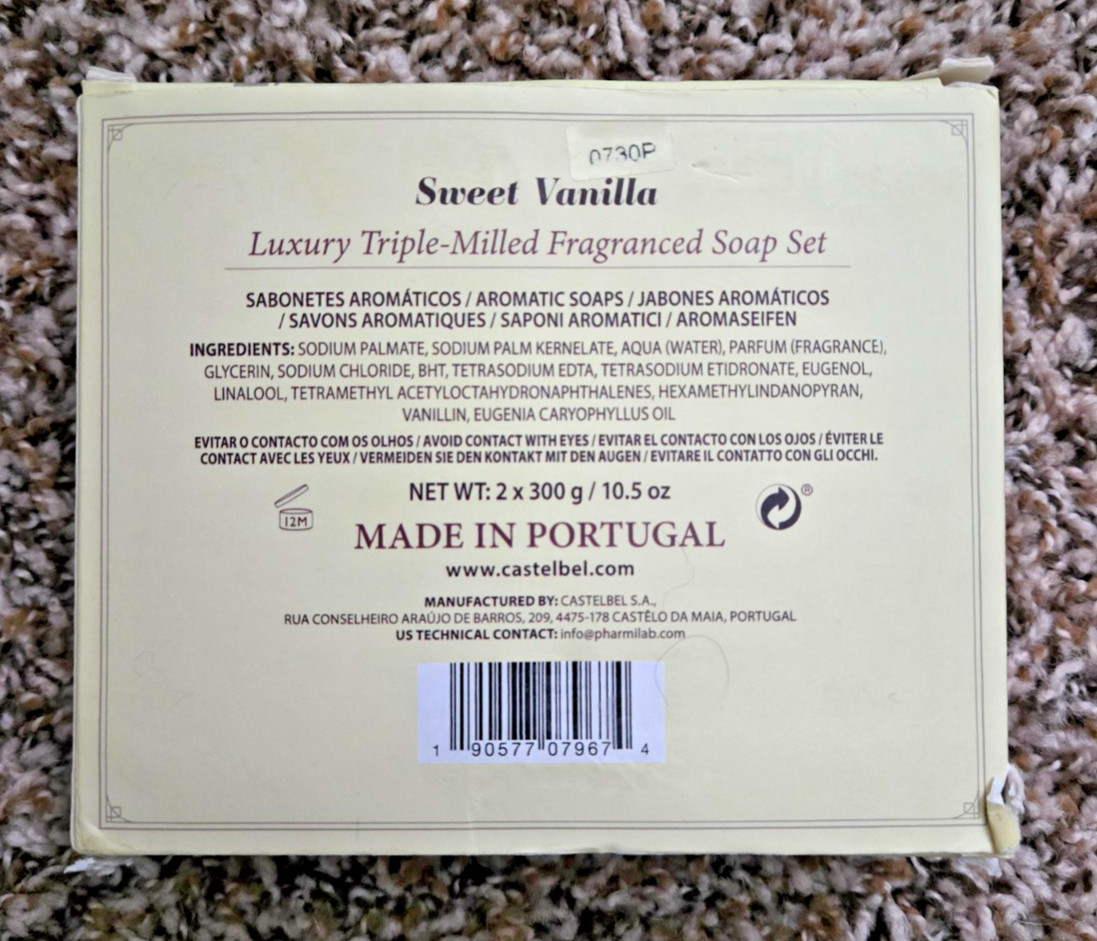 Castelbel Sweet Vanilla 2‑Bar Soap Gift Set Triple‑Milled Portugal (2 x 300g)
