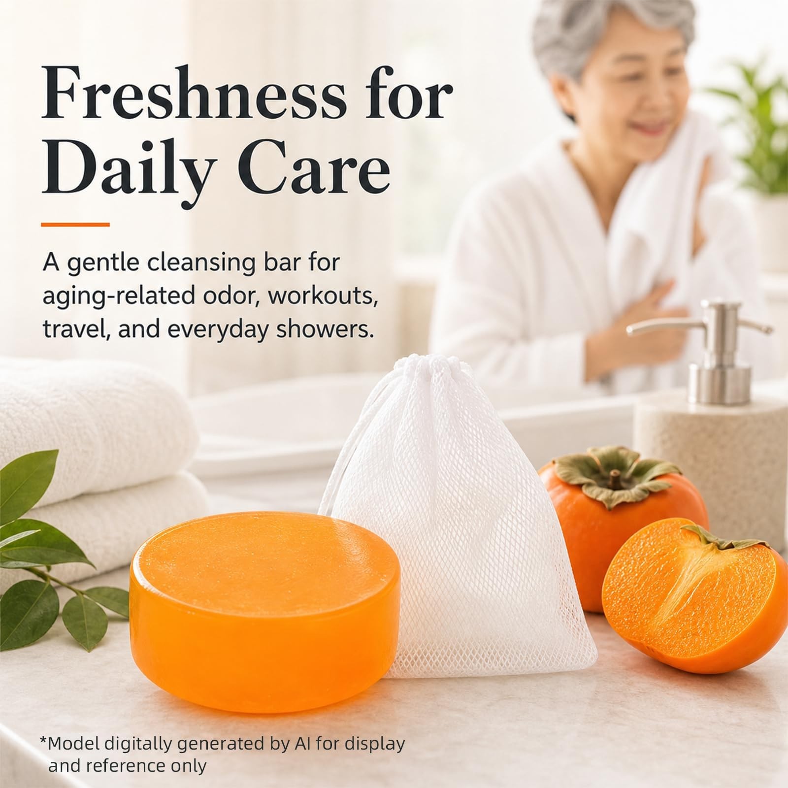 3 Pack Persimmon Soap Bar for Body Odor Control, 3.53 oz Each | For underarms…