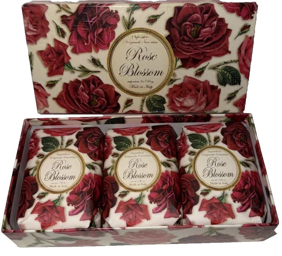 SAPONIFICIO ARTIGIANALE ROSE BLOSSOM SOAP 3 Bars – Set 7.05 oz NIB