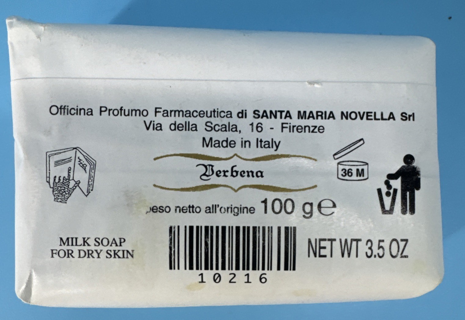 S M SM Santa Maria Novella Verbena Perfume 3.5 OZ BAR SOAP BATH BODY FLORAL New