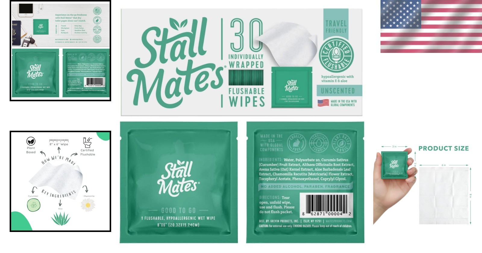 Flushable Wipes – 30 Individually Wrapped Travel-Friendly Hypoallergenic Singles