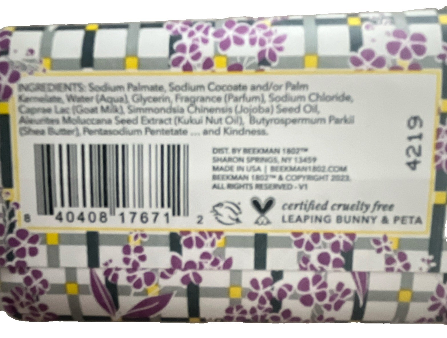 Beekman 1802 Lilac Dream Lilac Goat Milk Soap Bar Shea Butter 3.5 oz
