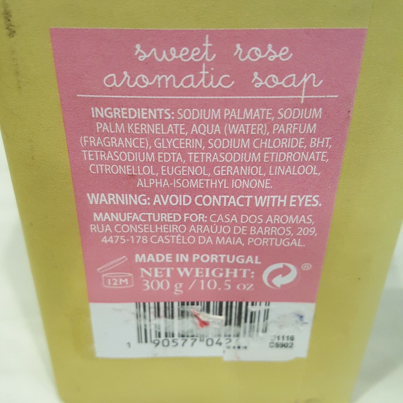 Casa Dos Aromas Sweet Rose Bar Soap 10.5 Oz Portugal Large Bar Aromatic Soap