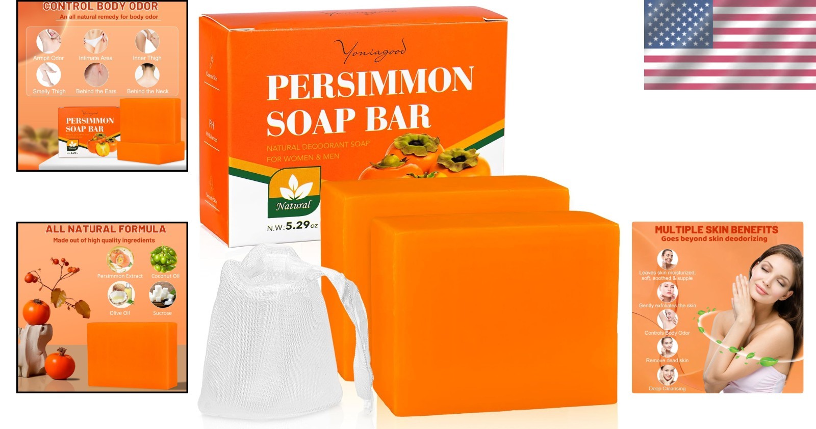 Luxury 2 PCS Persimmon Deodorizing Soap Bar for Daily Use – Skin Friendly