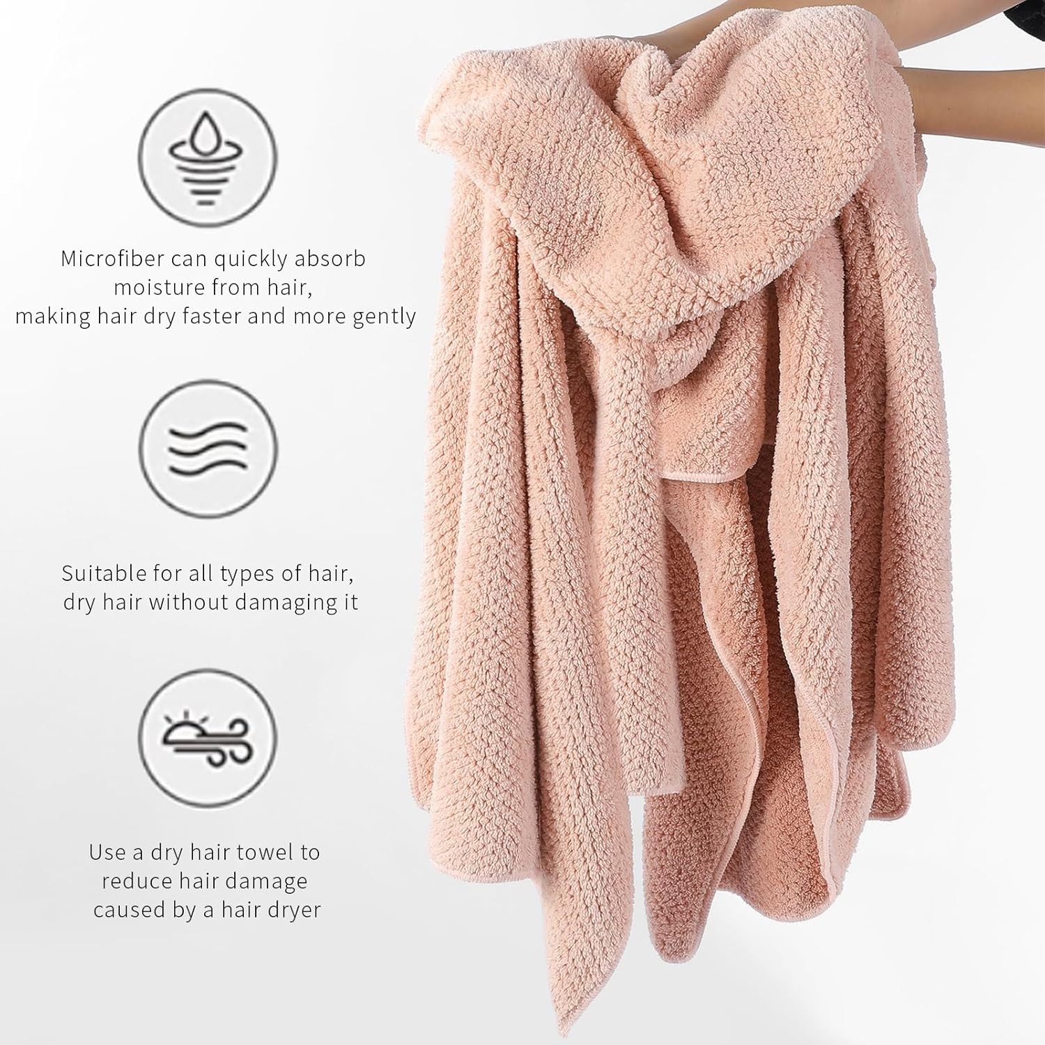 Microfiber Hair Towel Quick Dry 40.00 x 20.00, Lotus Root Pink