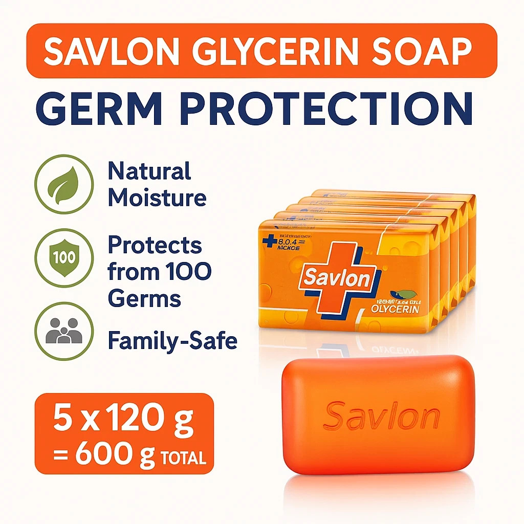 Savlon Moisturizing Glycerin Soap – Germ Protection – 5 × 120 g Bars – Unisex